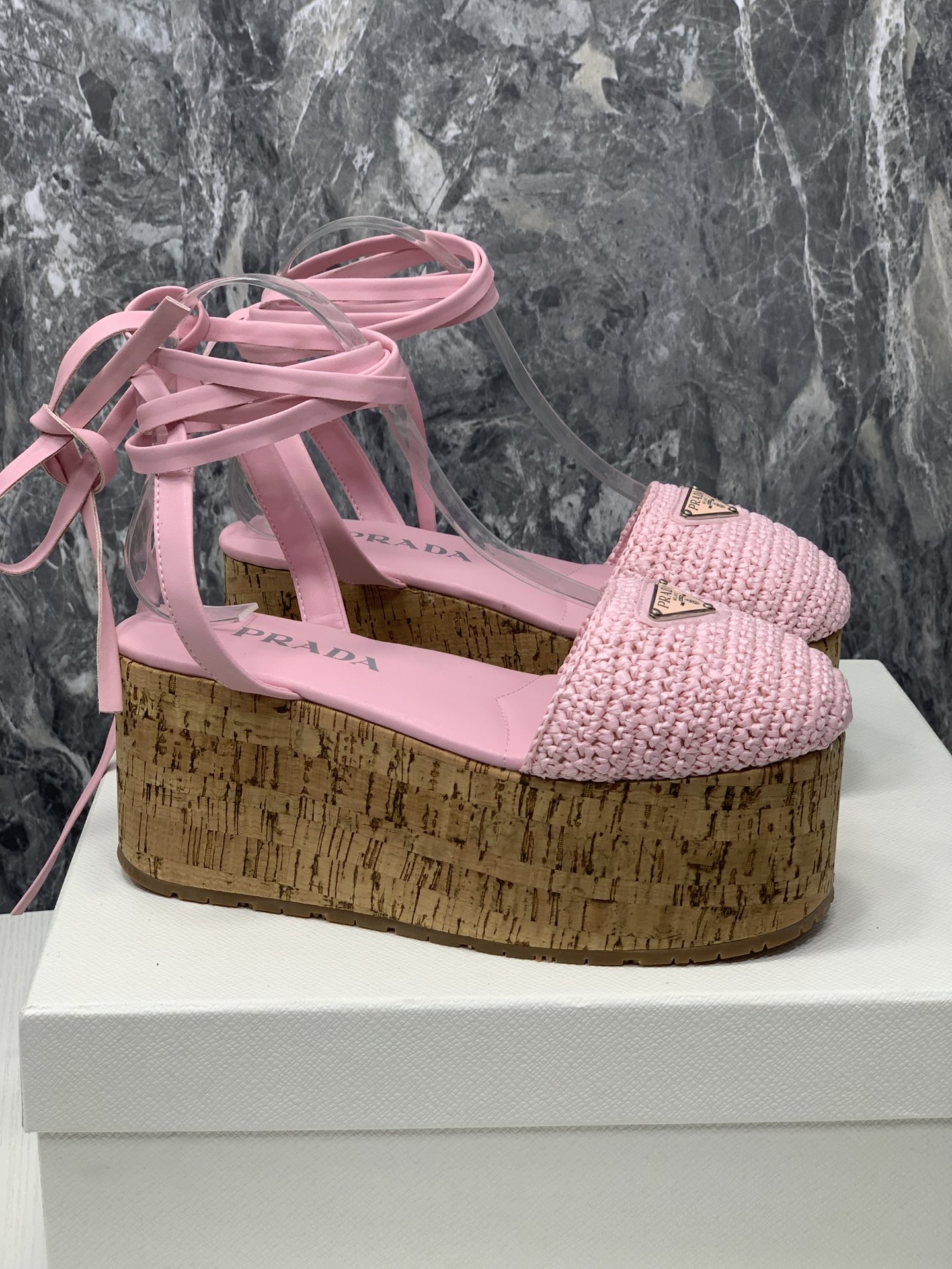 Pra*a Crochet Wedge Sandals Pink For Women