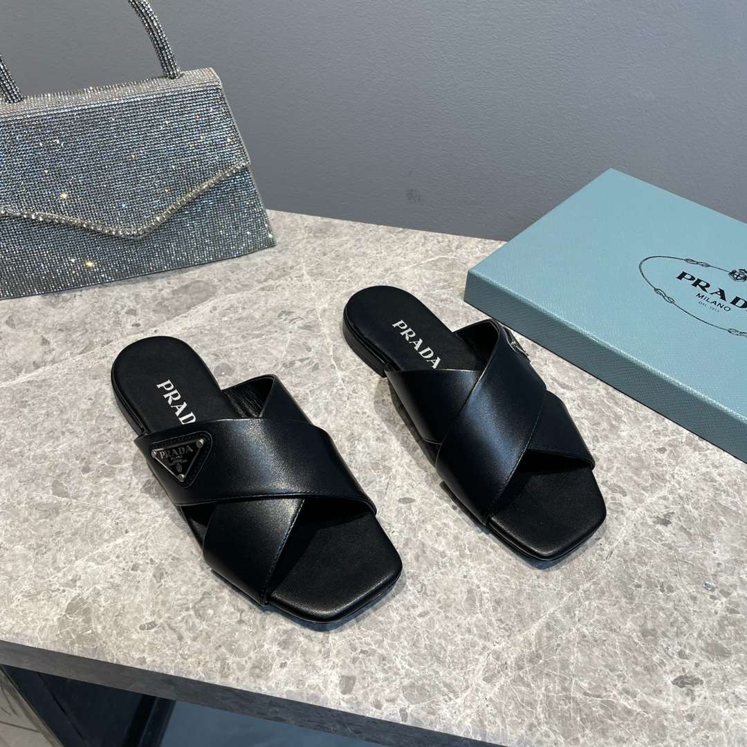 Pra*a Cross Straps Slides Black For Women