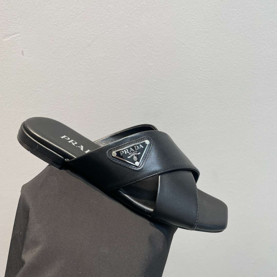 Pra*a Cross Straps Slides Black For Women