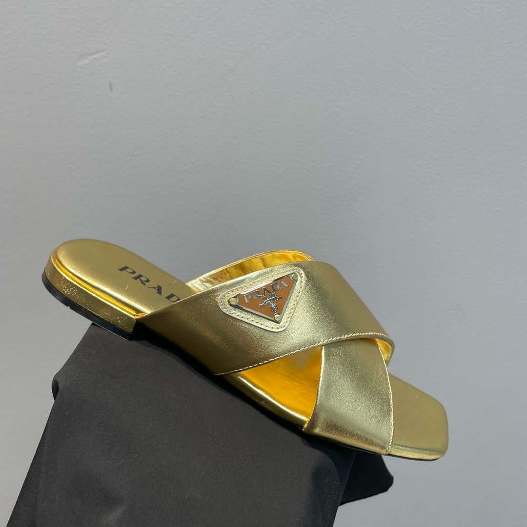 Pra*a Cross Straps Slides Gold For Women