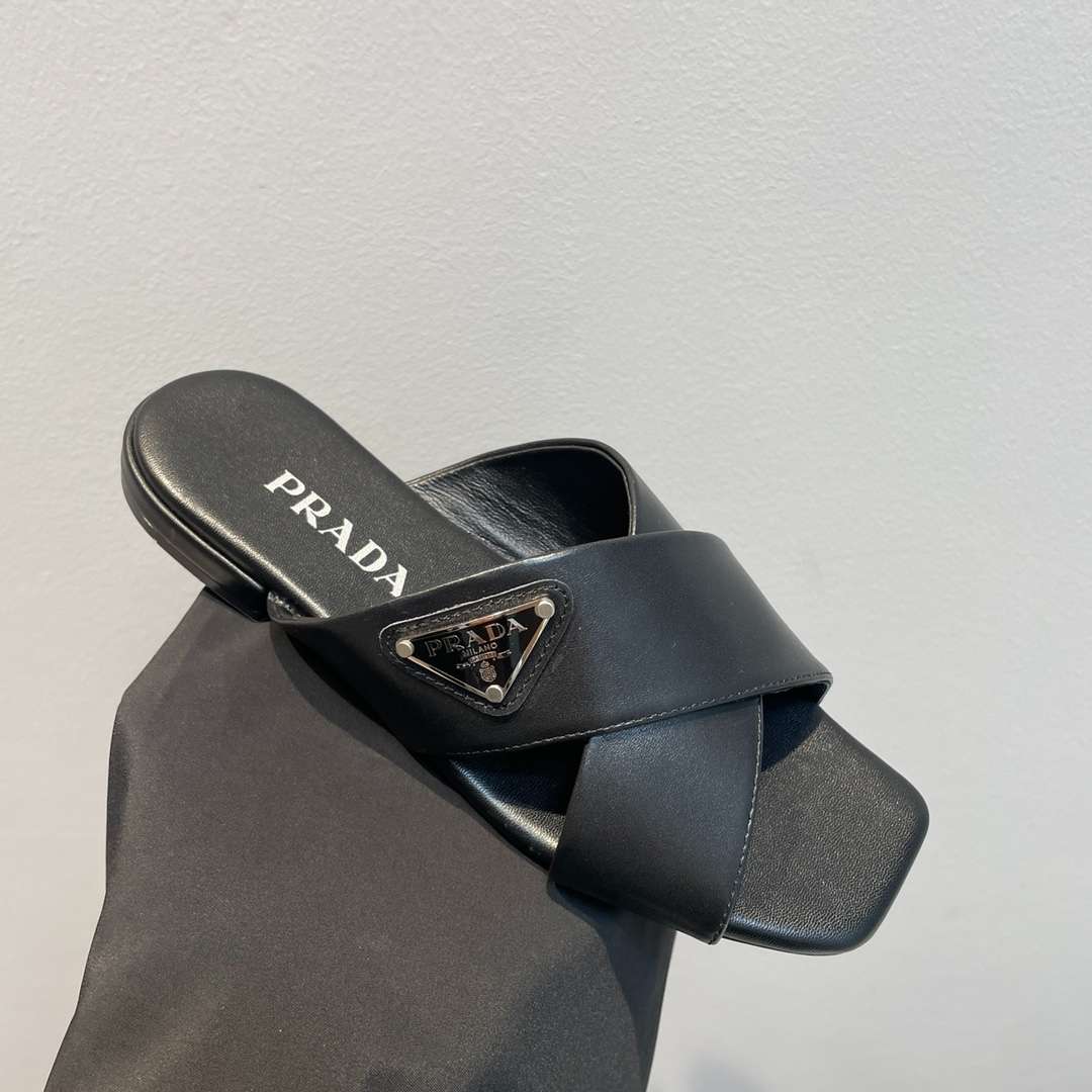 Pra*a Cross Straps Slides Black For Women