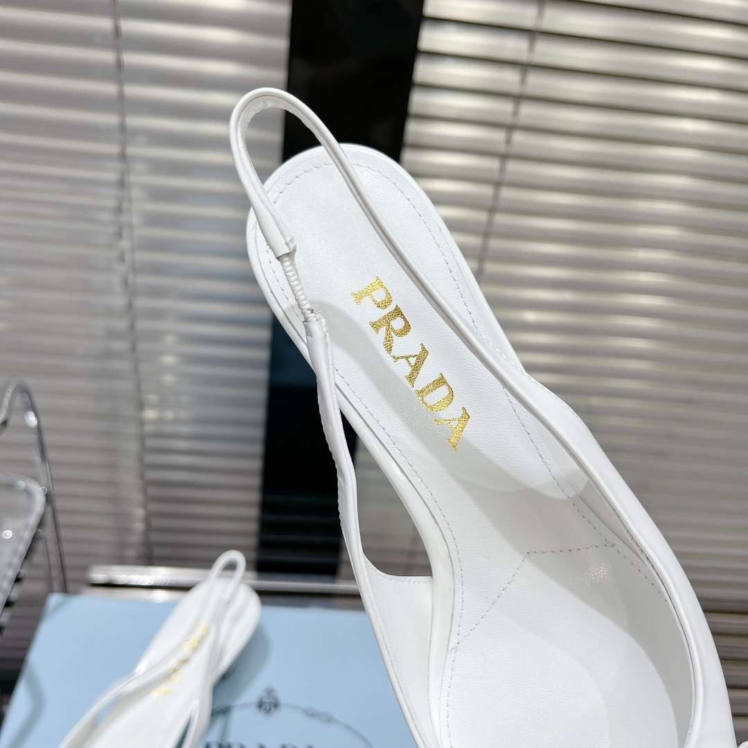 Pra*a Frill Slingback Pumps White For Women