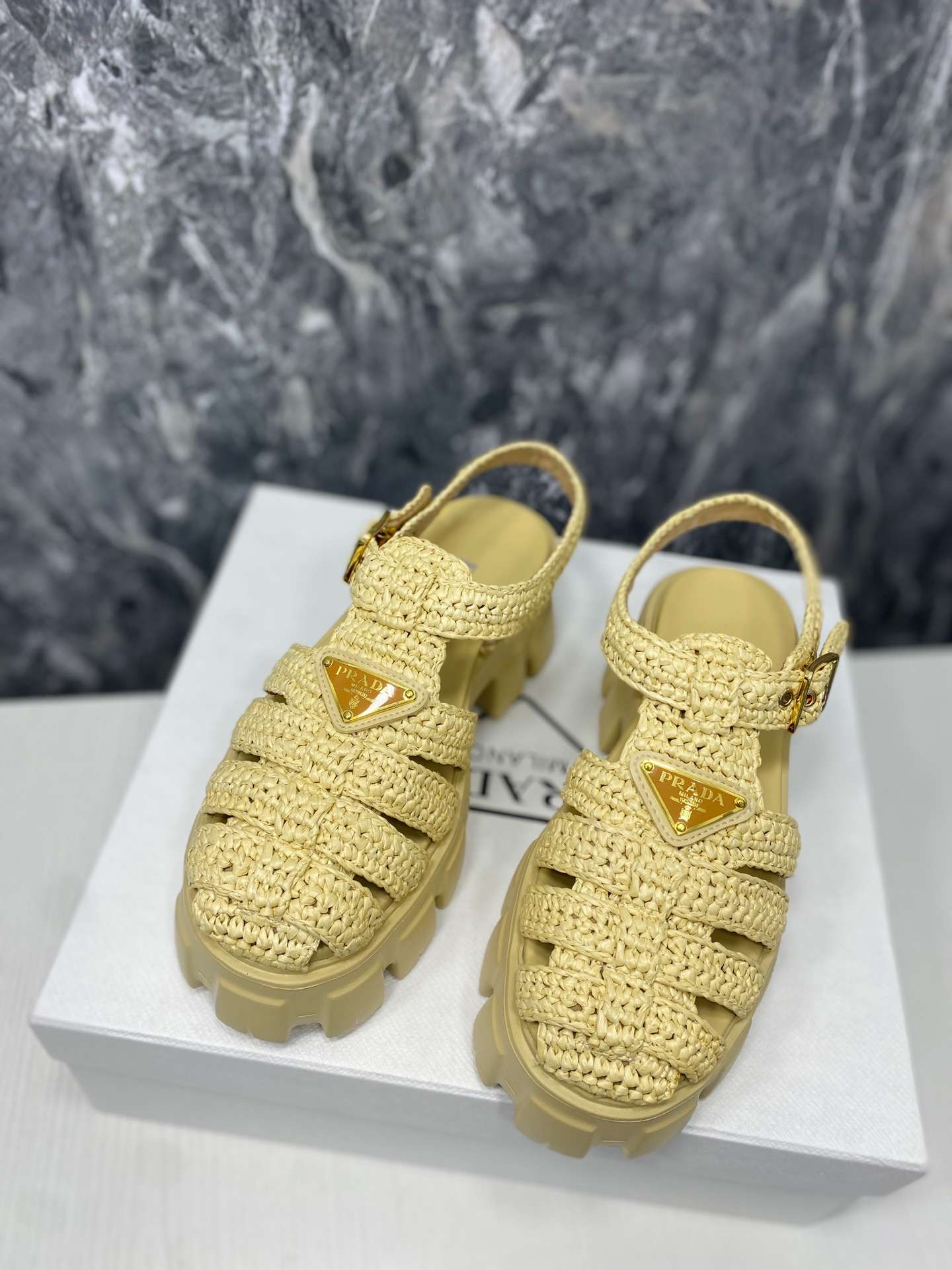 Pra*a Monolith Crochet Cage Sandals Yellow For Women