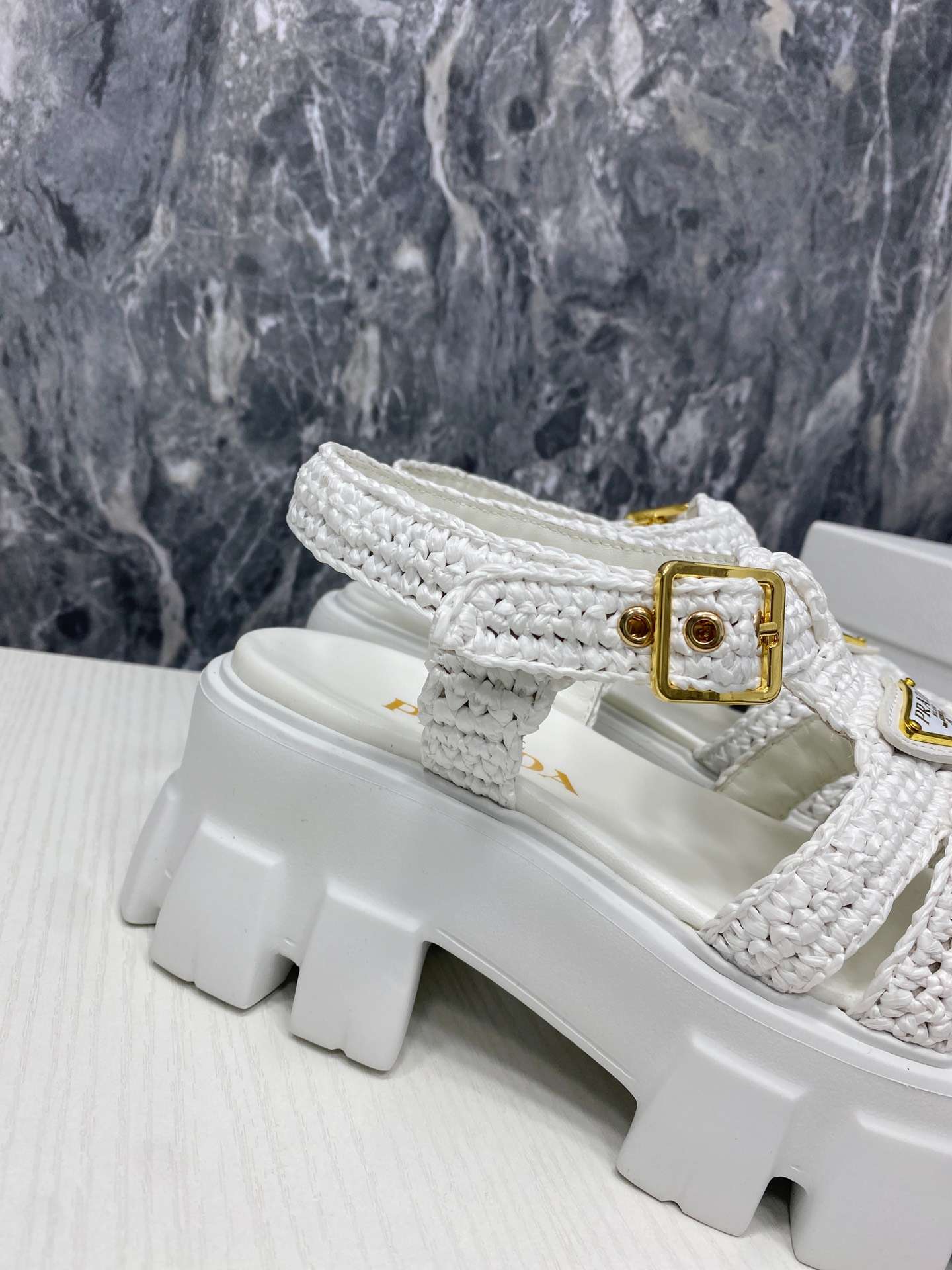 Pra*a Monolith Crochet Cage Sandals White For Women