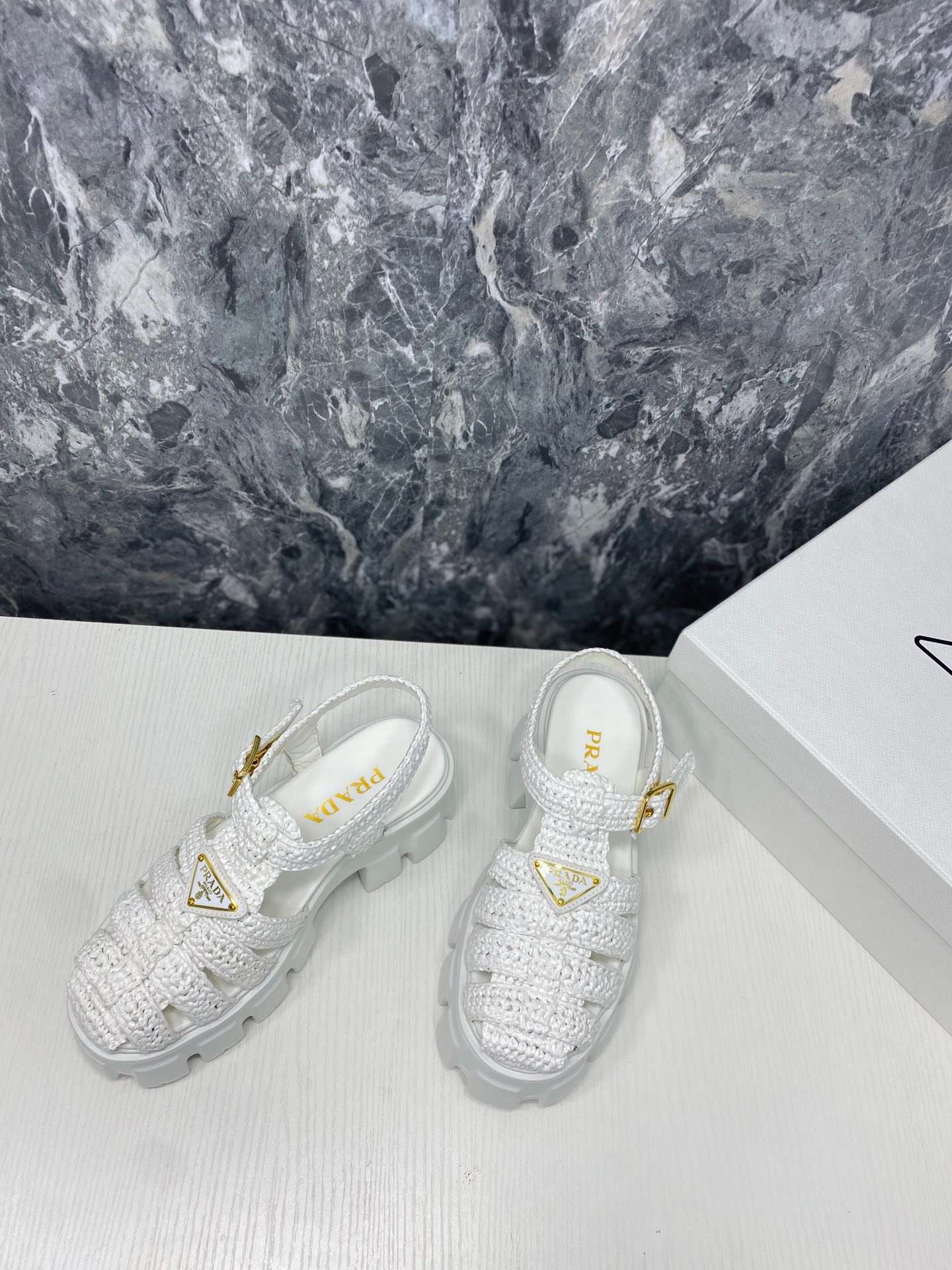 Pra*a Monolith Crochet Cage Sandals White For Women