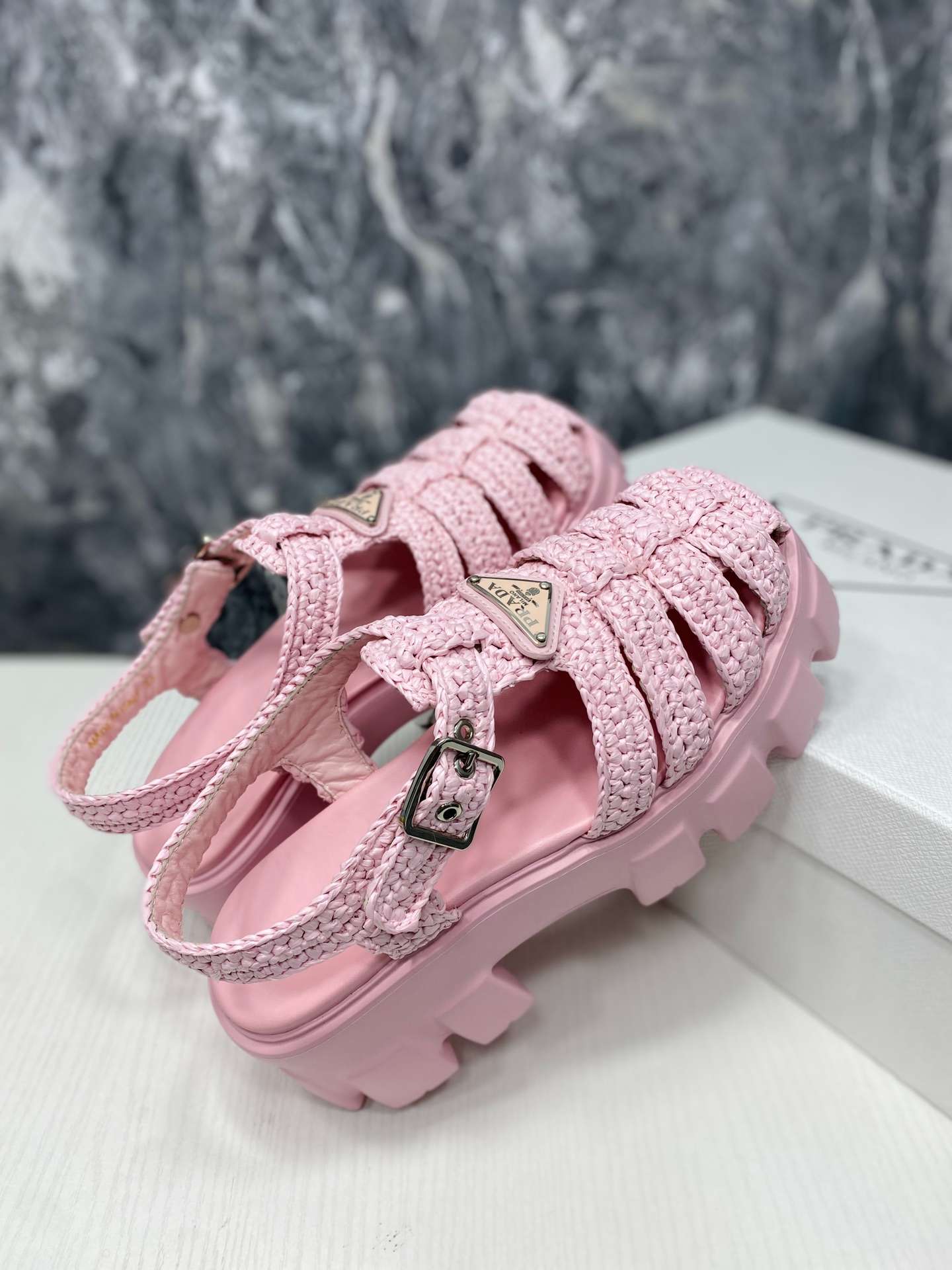 Pra*a Monolith Crochet Cage Sandals Pink For Women