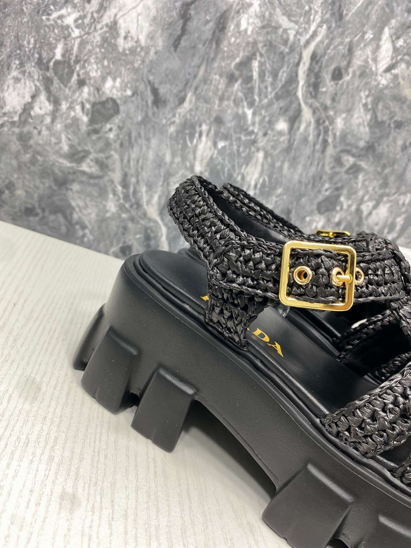 Pra*a Monolith Crochet Cage Sandals Black For Women