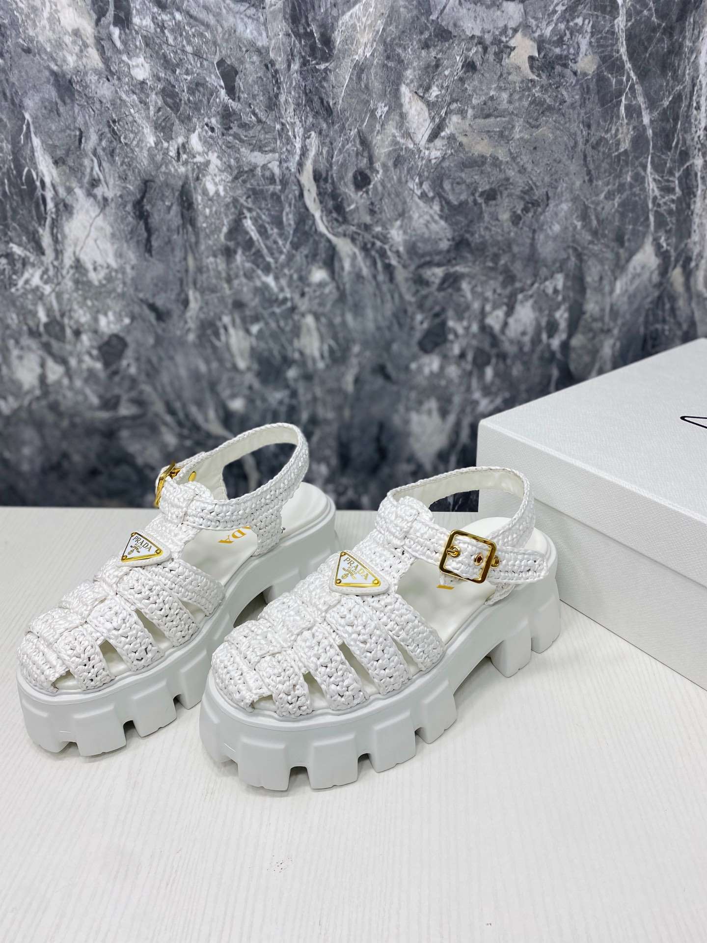 Pra*a Monolith Crochet Cage Sandals White For Women