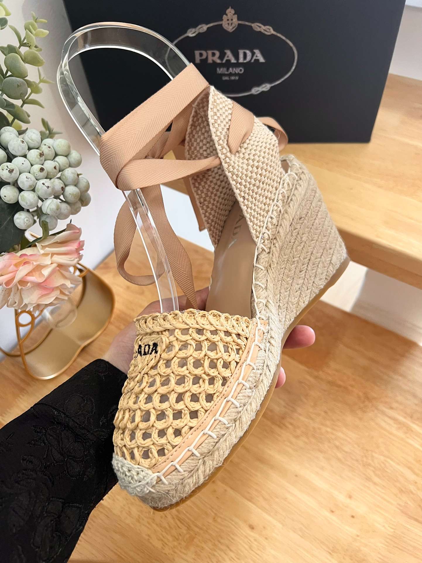 Linen Espadrille Wedge Sandals Beige For Women