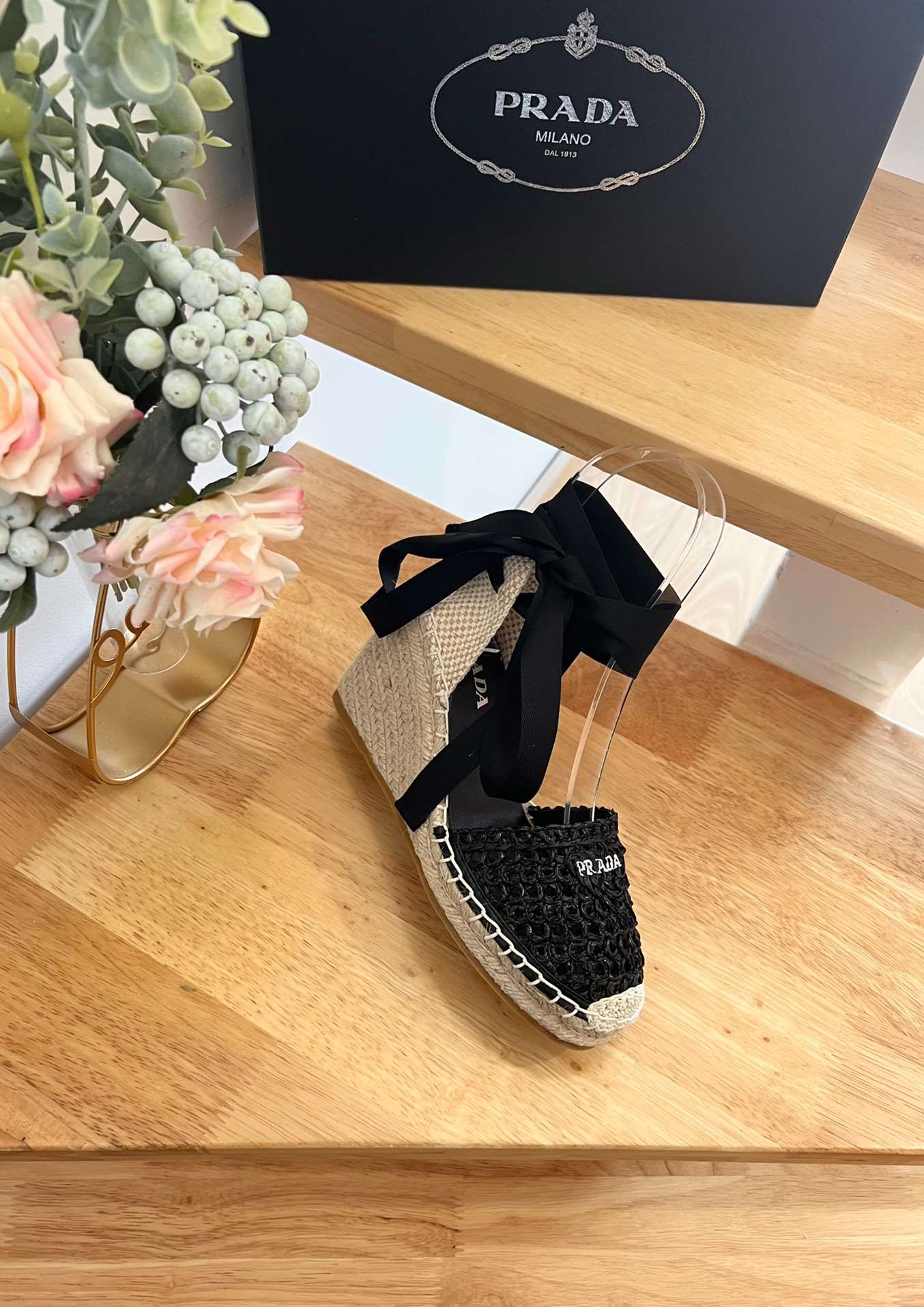 Linen Espadrille Wedge Sandals Black For Women