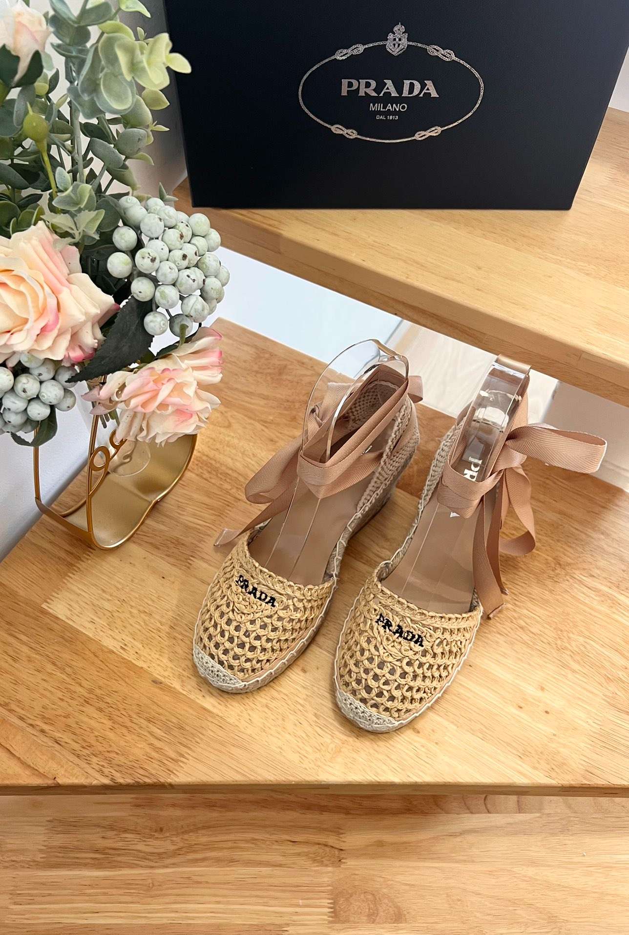 Linen Espadrille Wedge Sandals Beige For Women