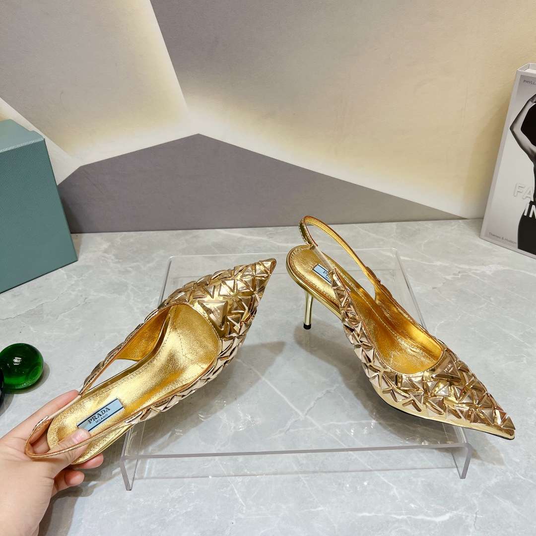 Pra*a Slingback Spike Pumps Gold For Women