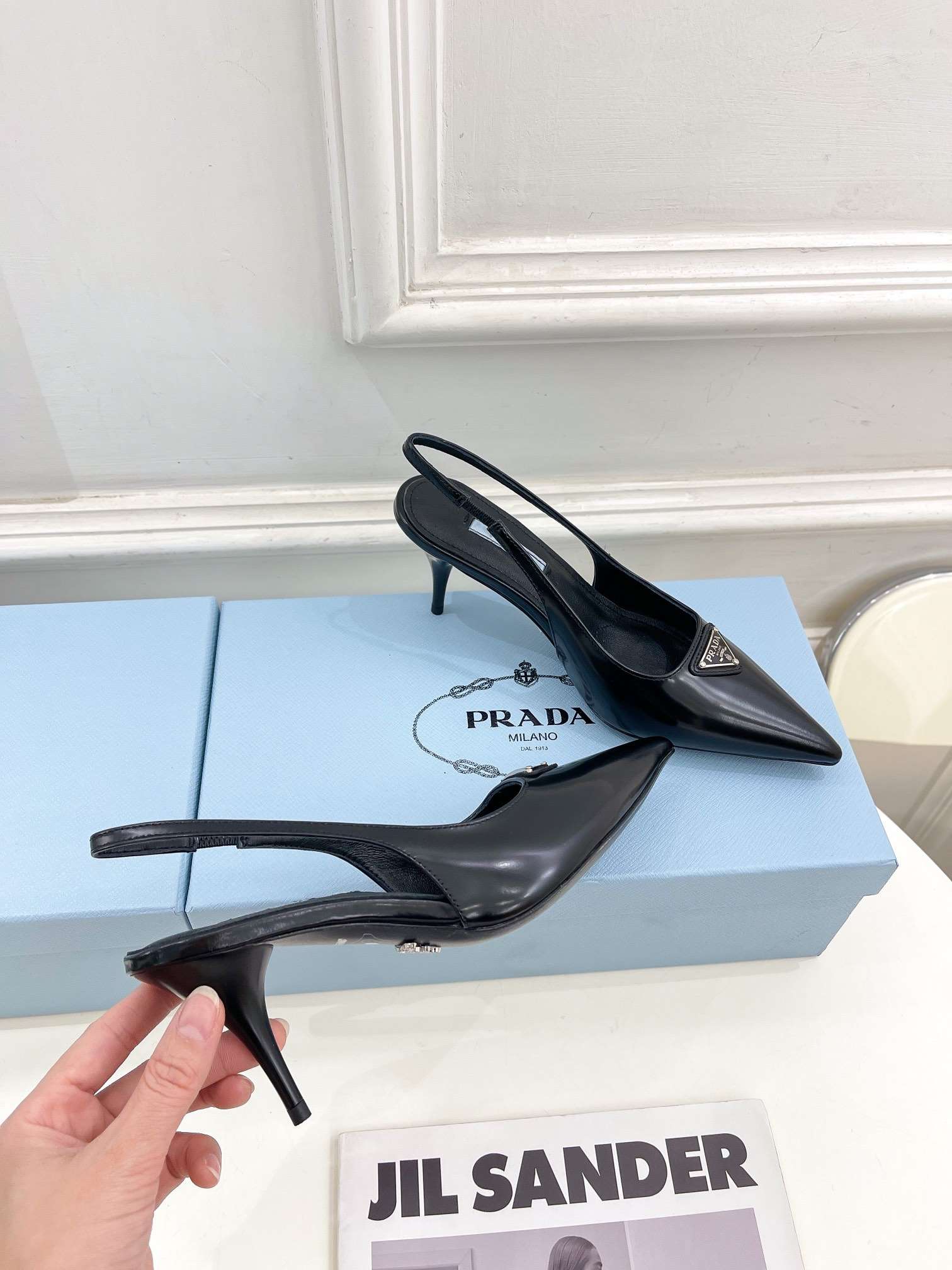 Pra*a Slingback Spike Pumps Black For Women