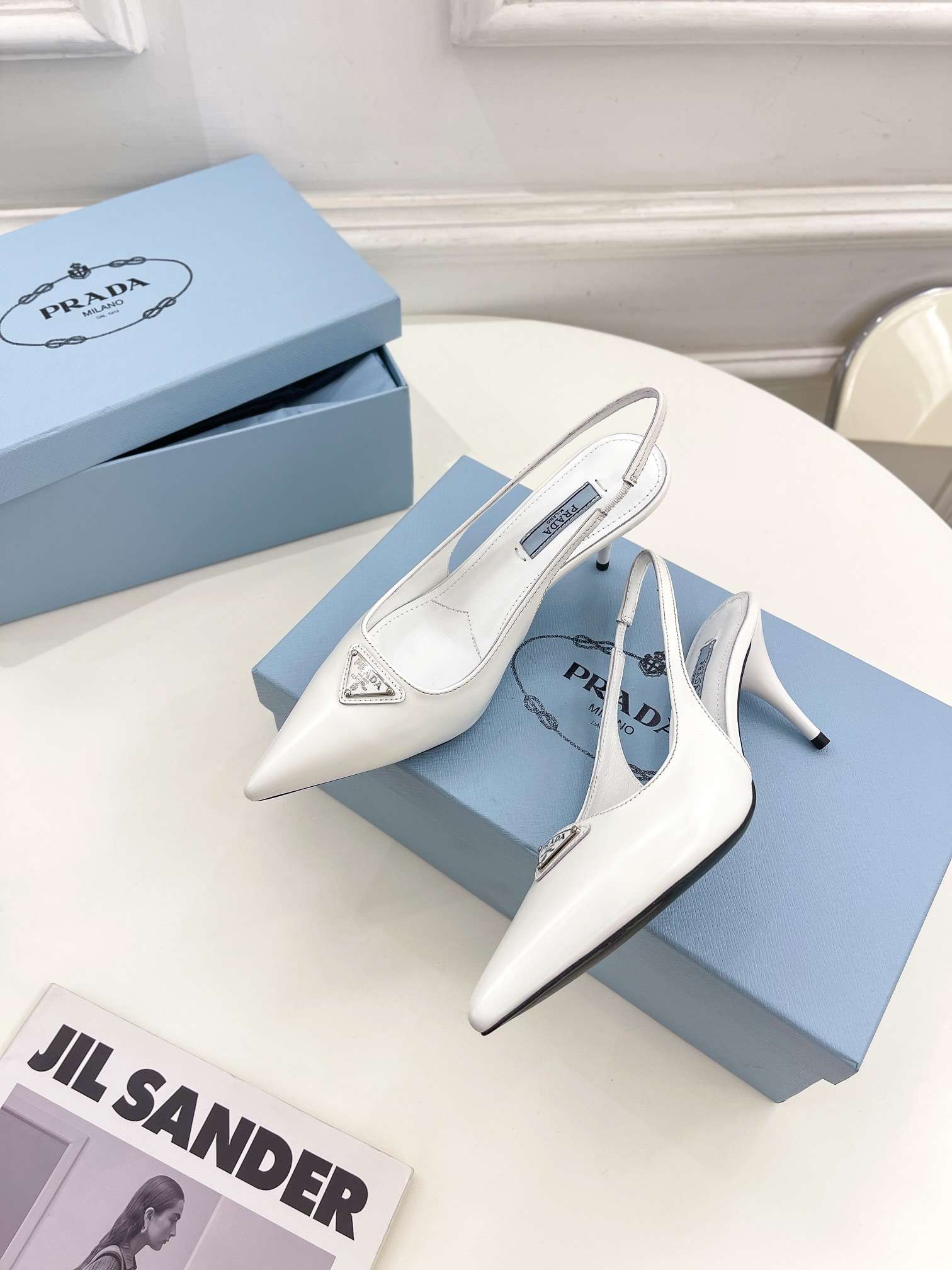 Pra*a Slingback Spike Pumps White For Women