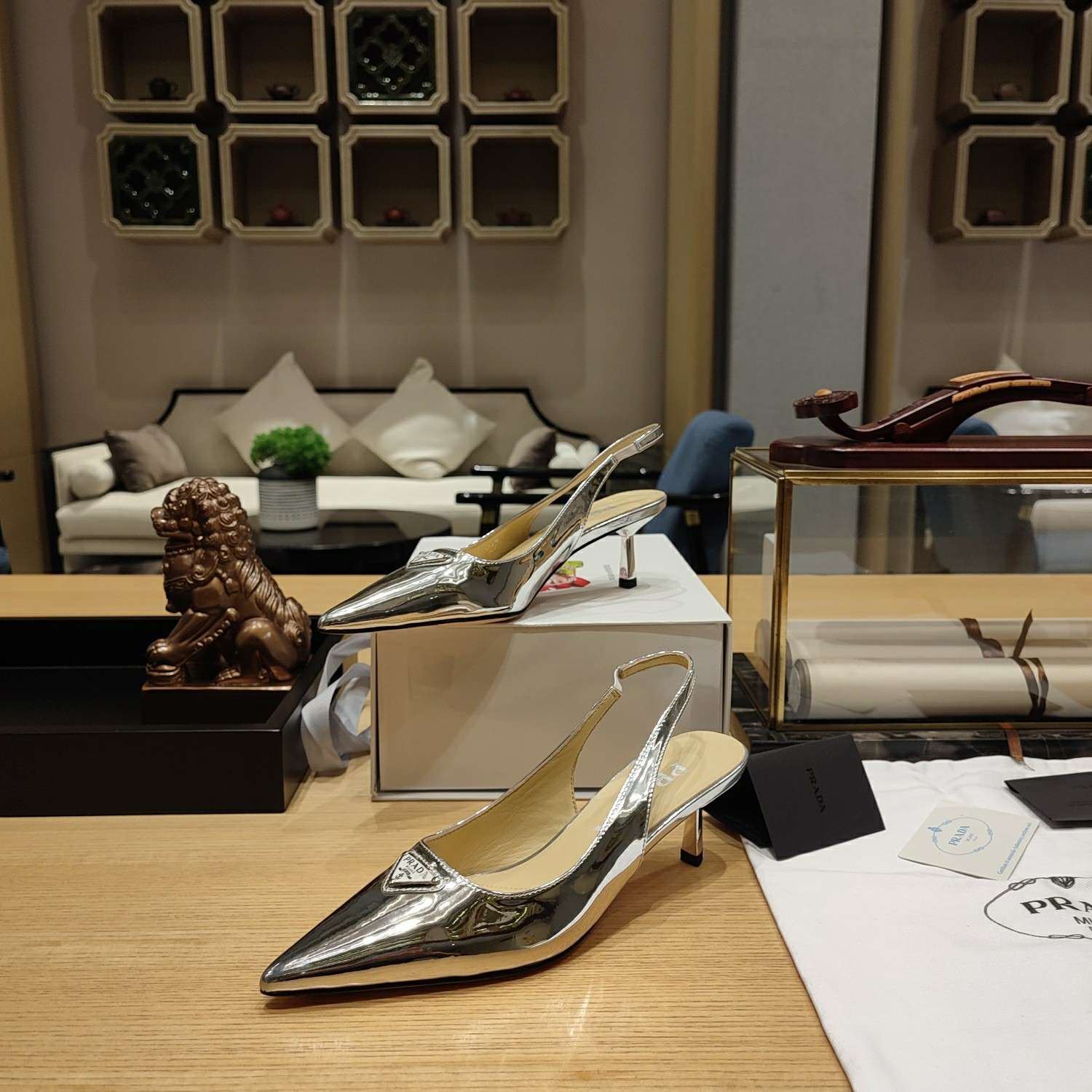 Pra*a Slingback Spike Pumps Silver For Women