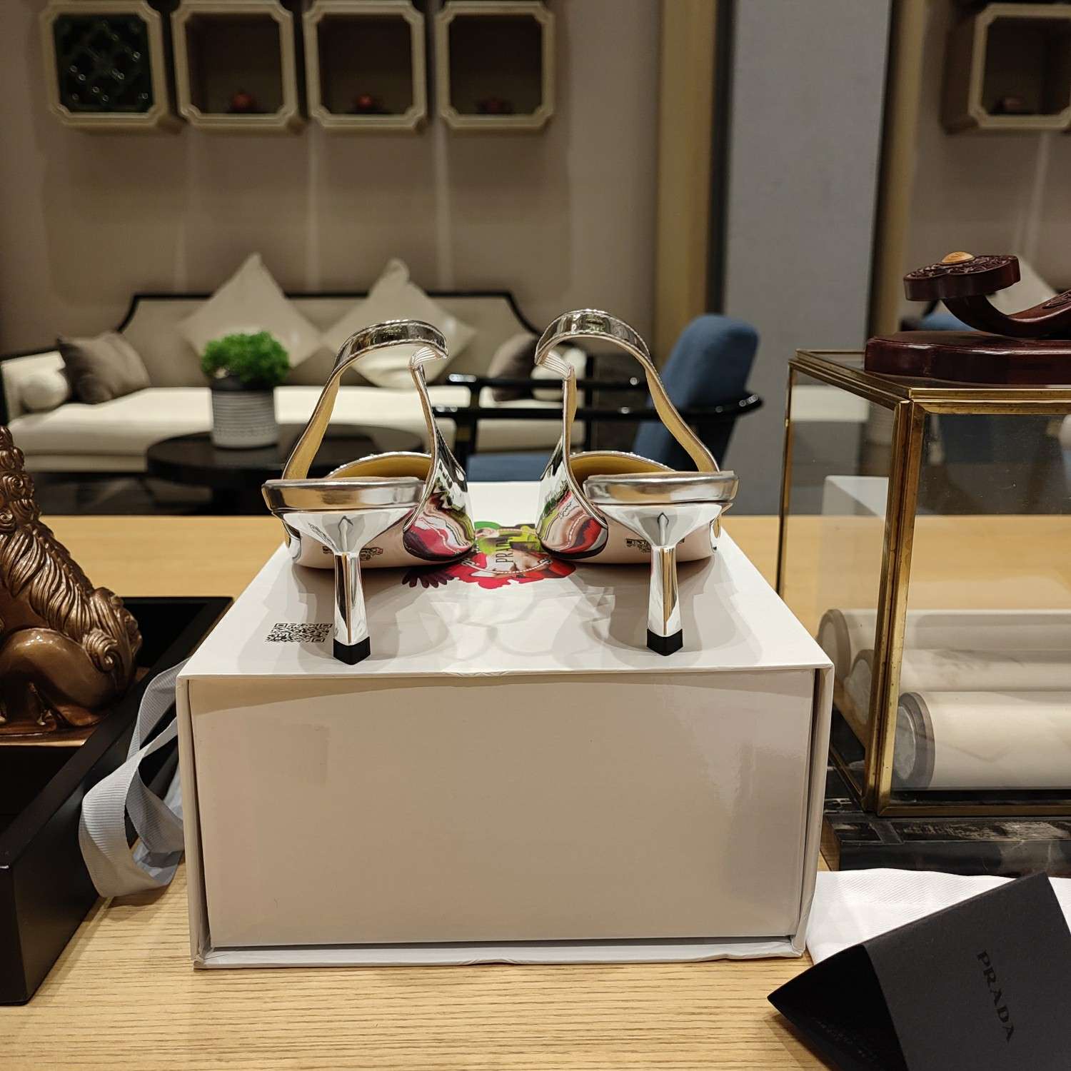 Pra*a Slingback Spike Pumps Silver For Women