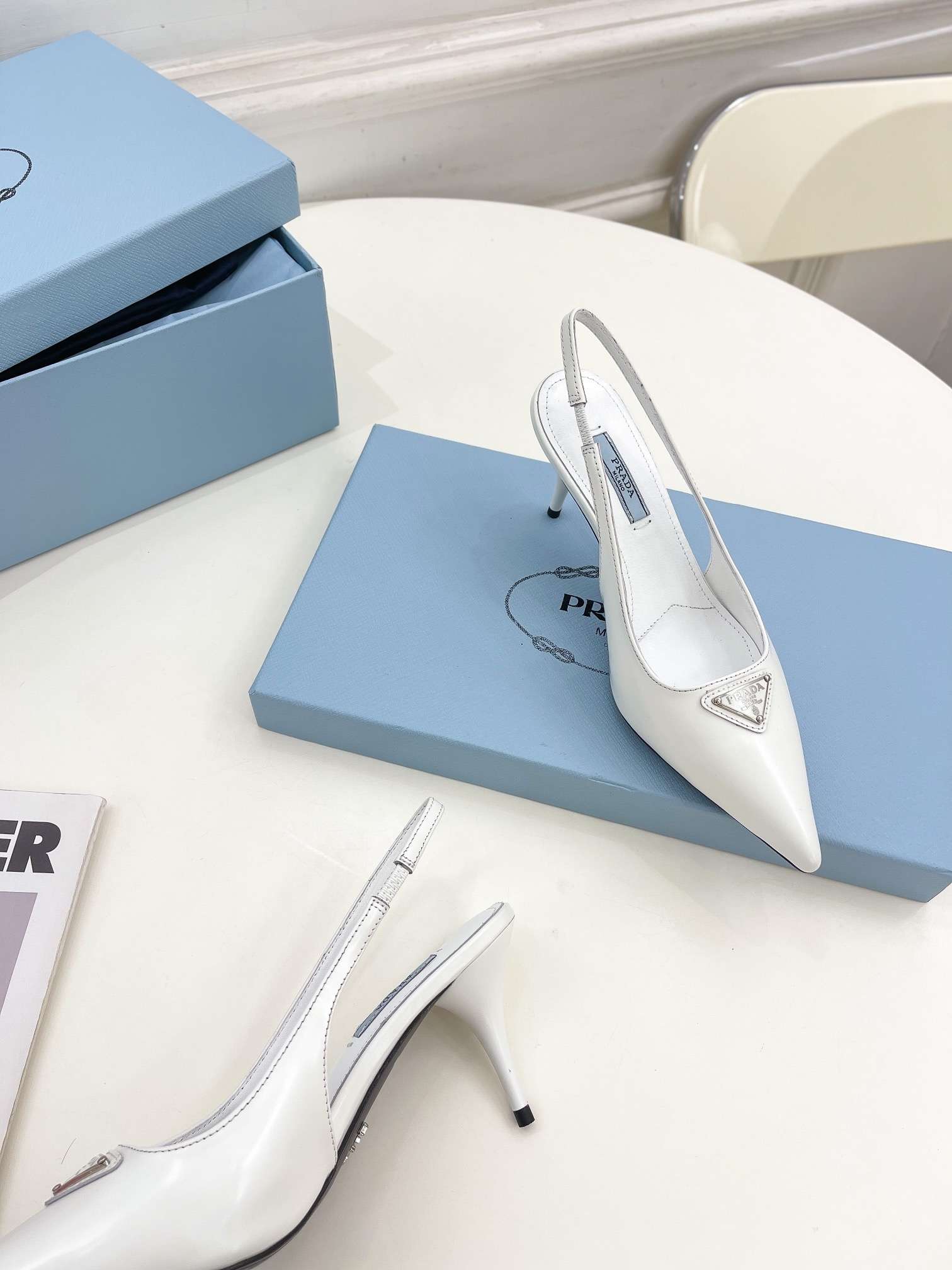 Pra*a Slingback Spike Pumps White For Women