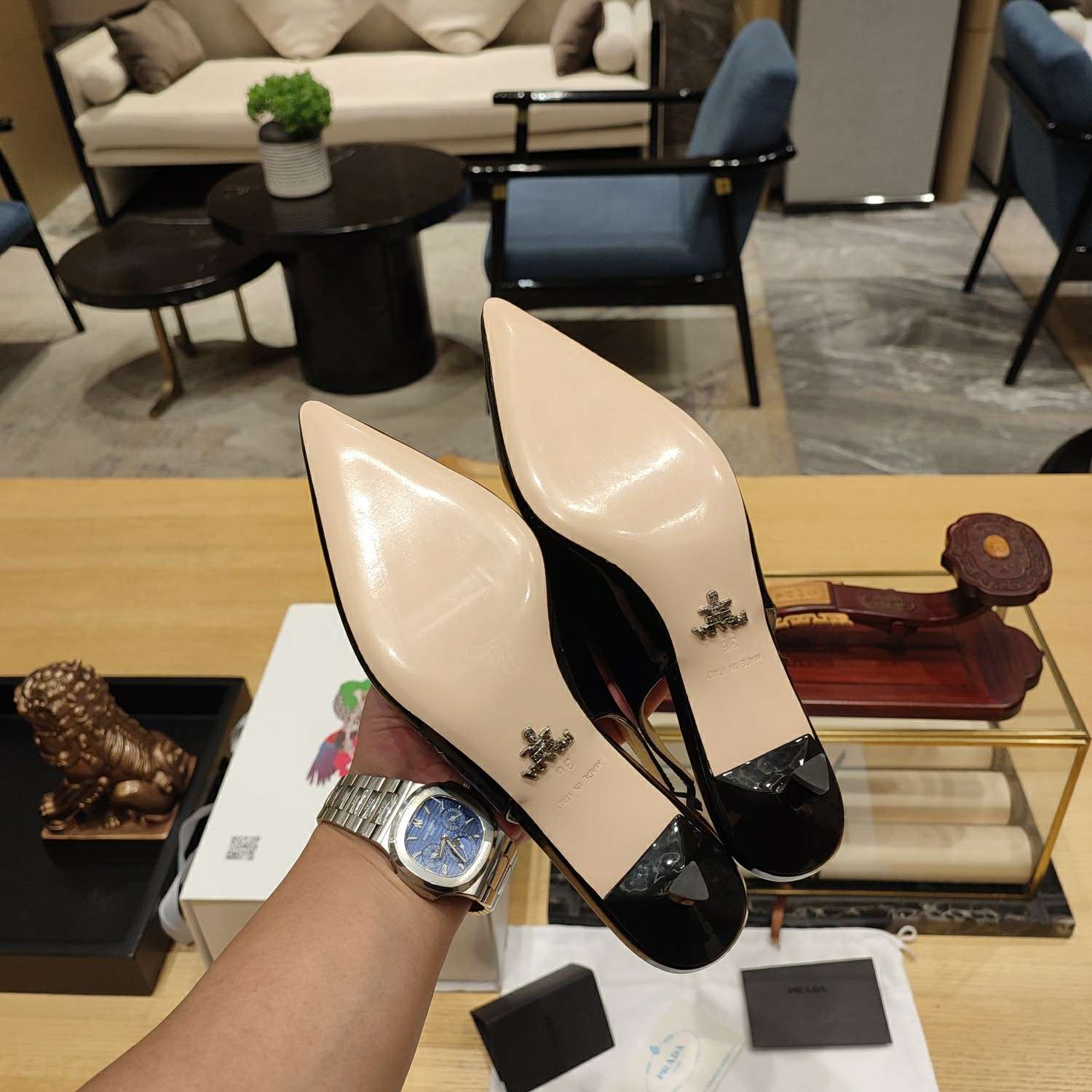 Pra*a Slingback Spike Pumps Black For Women