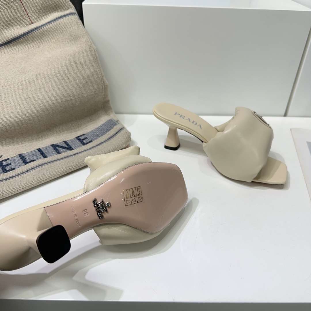 Pra*a Soft Padded Nappa Sandals Cream For Women