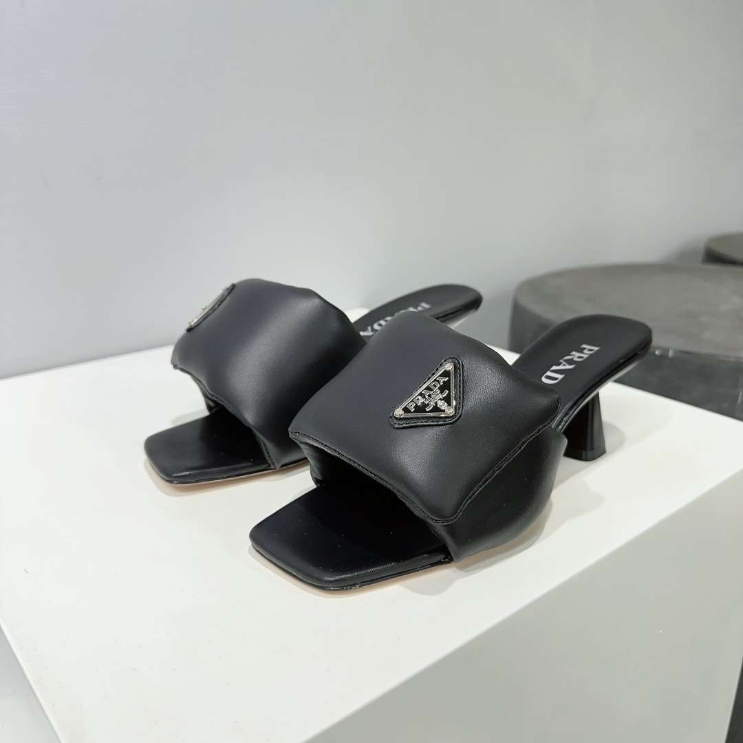 Pra*a Soft Padded Nappa Sandals Black For Women