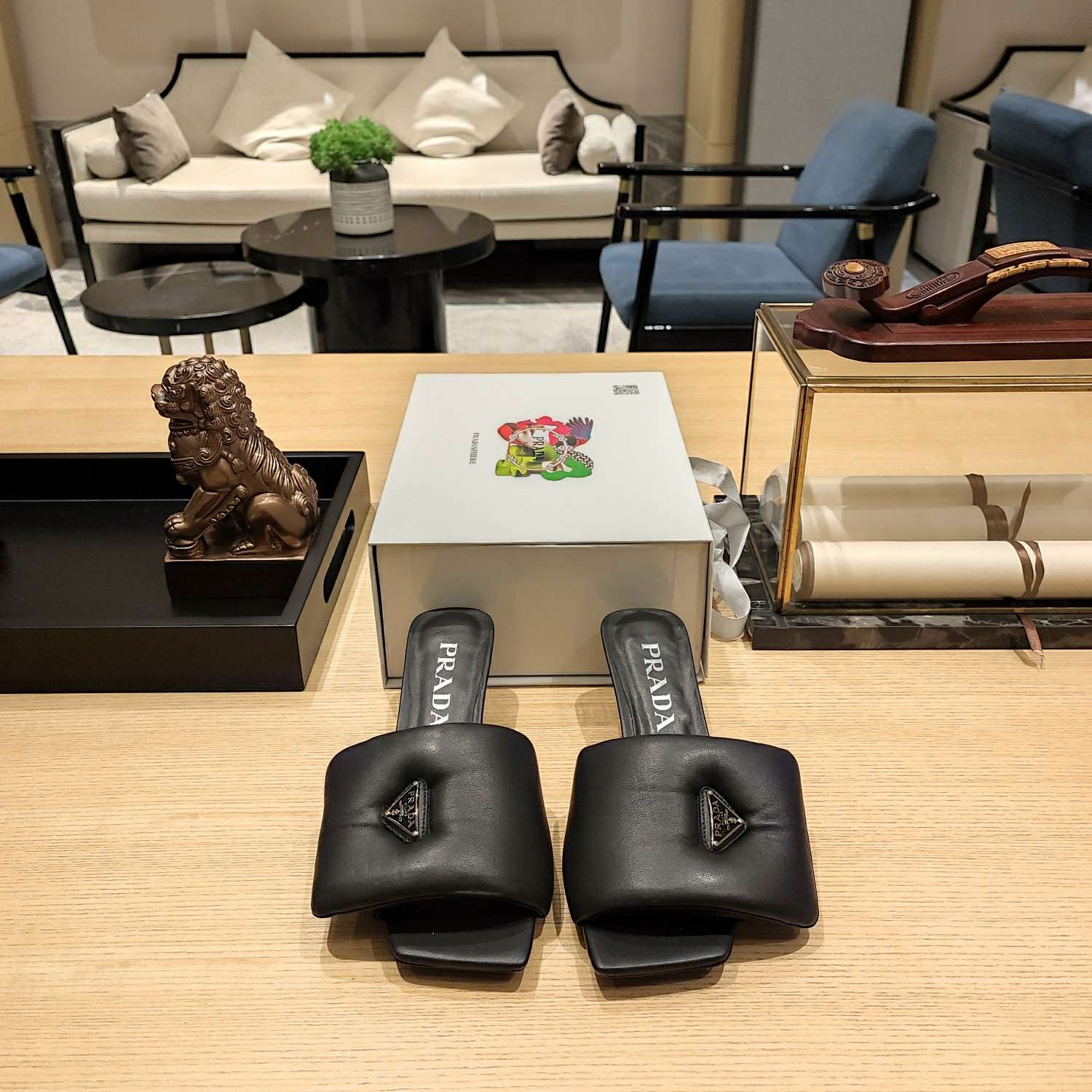 Pra*a Soft Padded Nappa Slides Black For Women