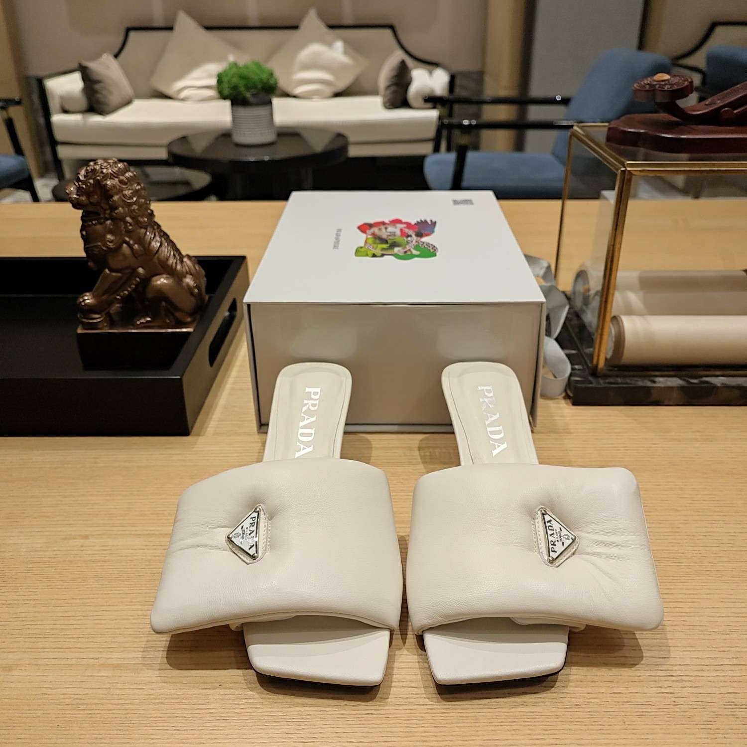 Pra*a Soft Padded Nappa Slides White For Women