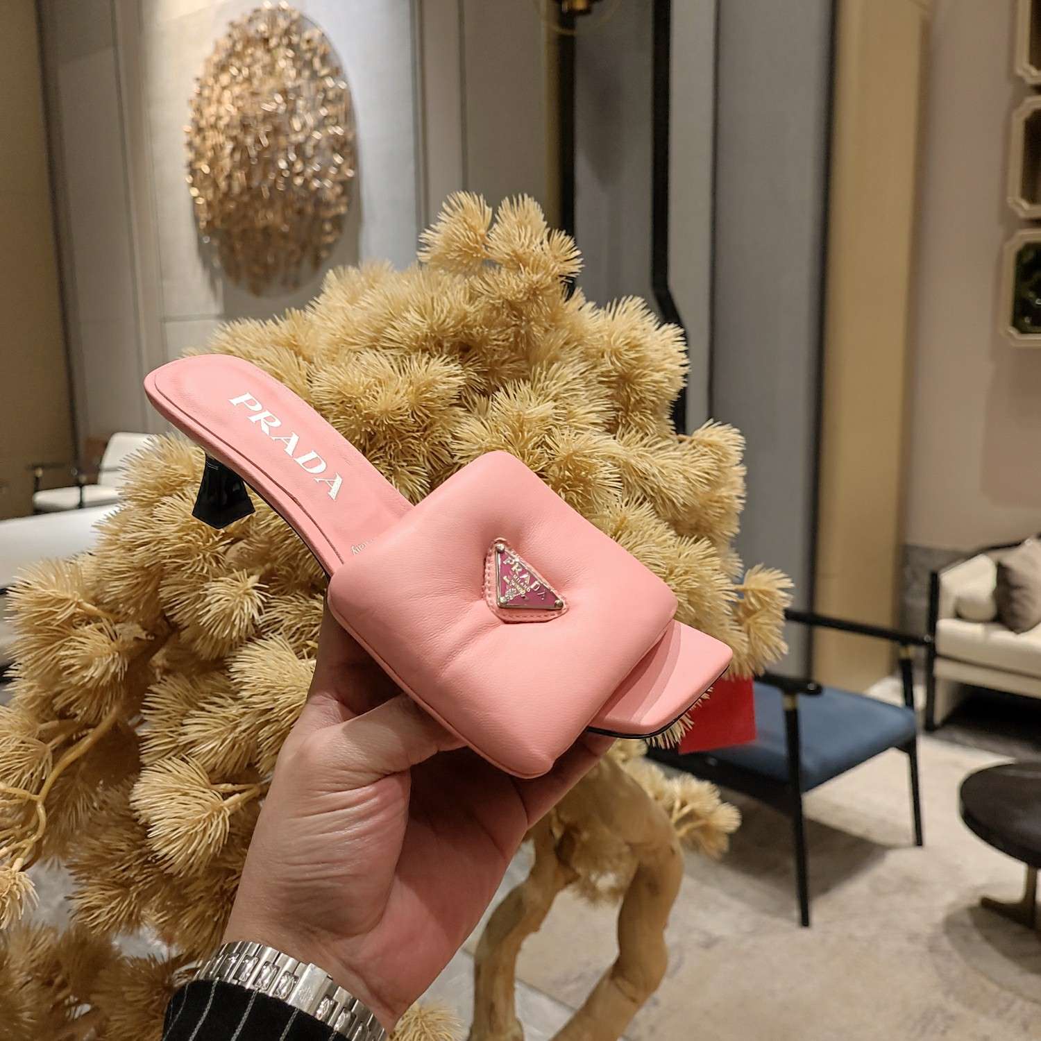 Pra*a Soft Padded Nappa Slides Light Pink For Women