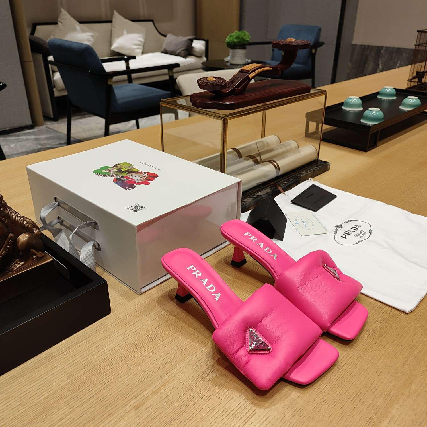 Pra*a Soft Padded Nappa Slides Pink For Women