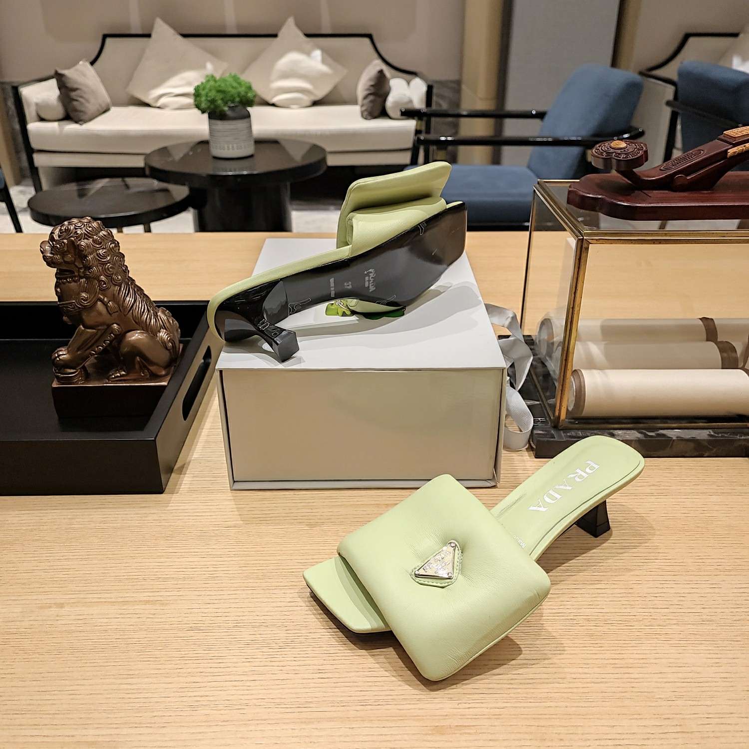 Pra*a Soft Padded Nappa Slides Beige For Women