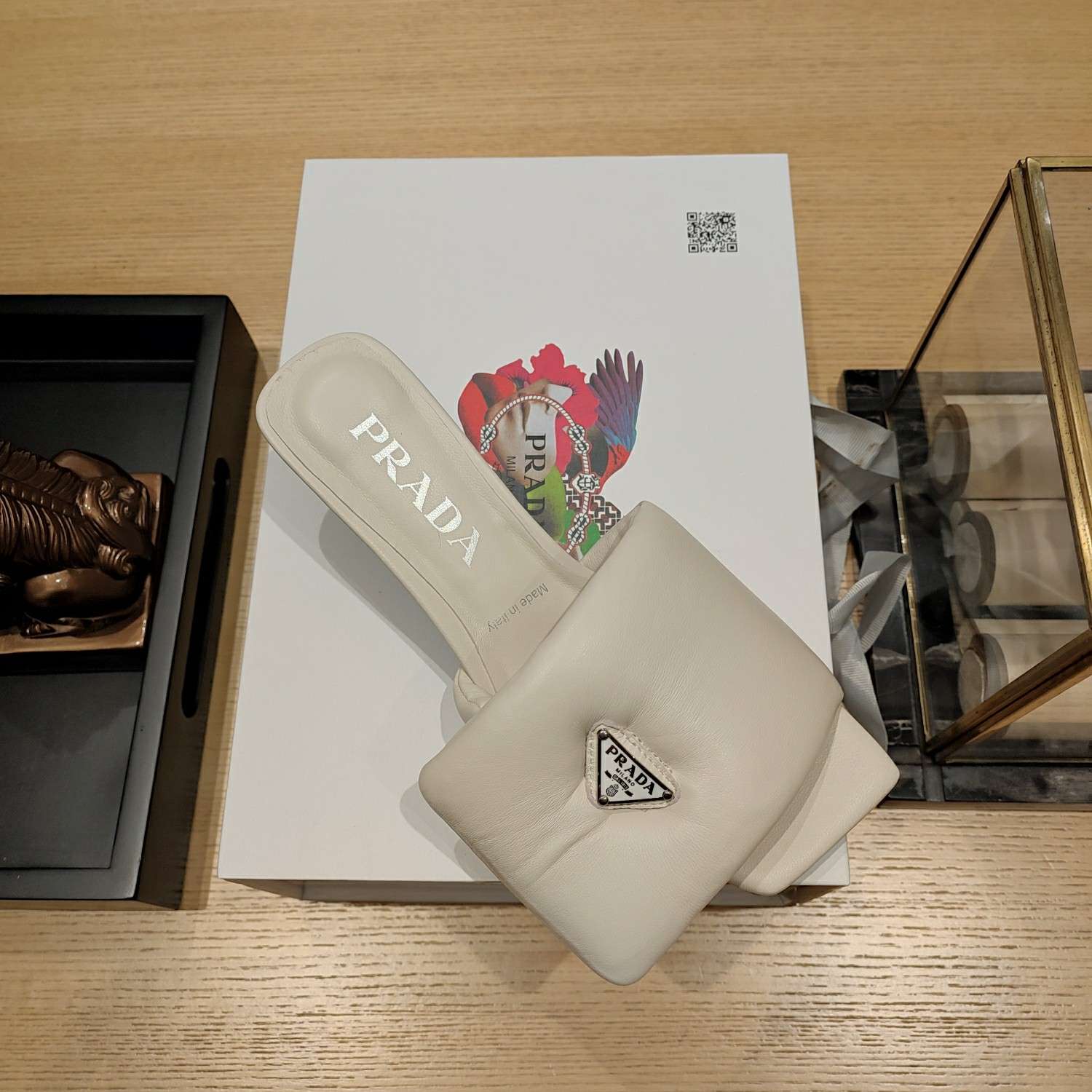 Pra*a Soft Padded Nappa Slides White For Women