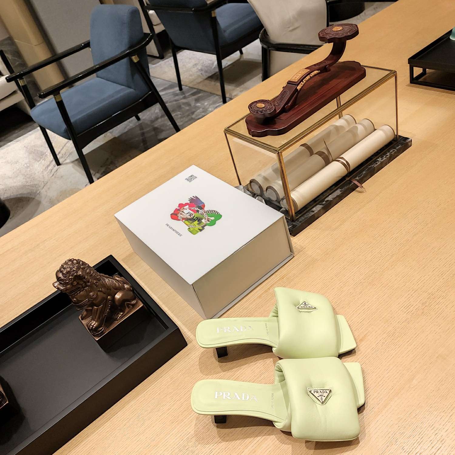 Pra*a Soft Padded Nappa Slides Beige For Women