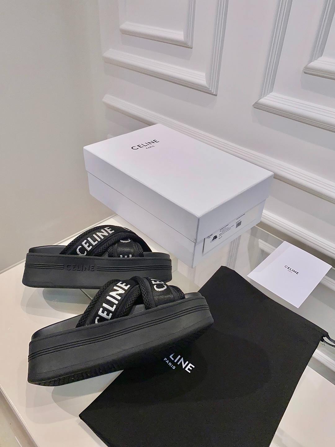 Ce1i*e Block Slide In Mesh And Textile With Ce1i*e Jacquard Black For Women 354412276C.38AB