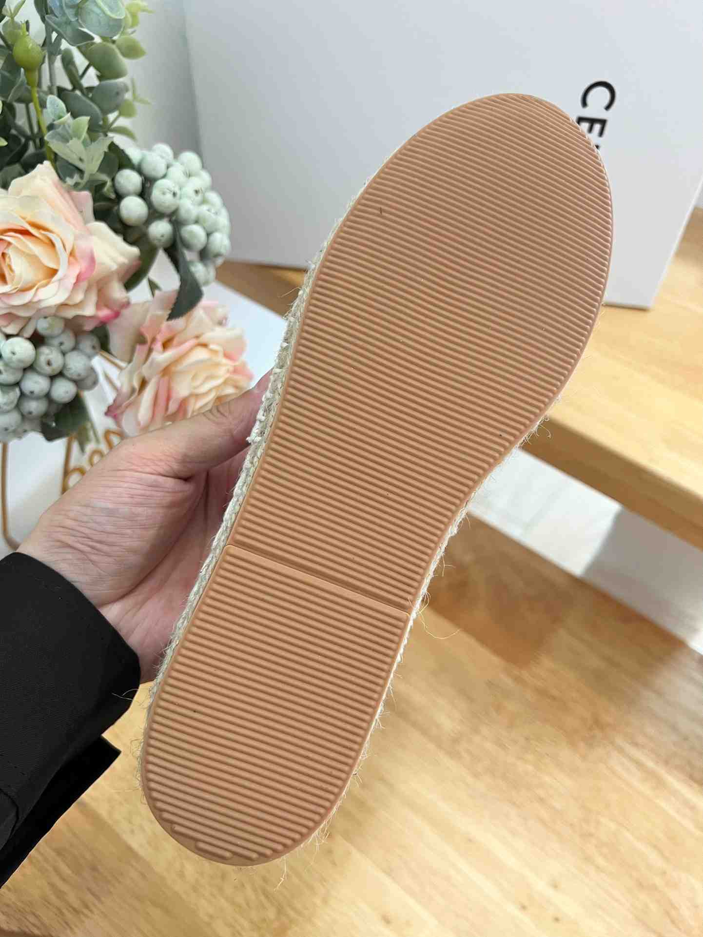 Ce1i*e Flat Espadrille With Triomphe Patch Signature In Tweed White For Women