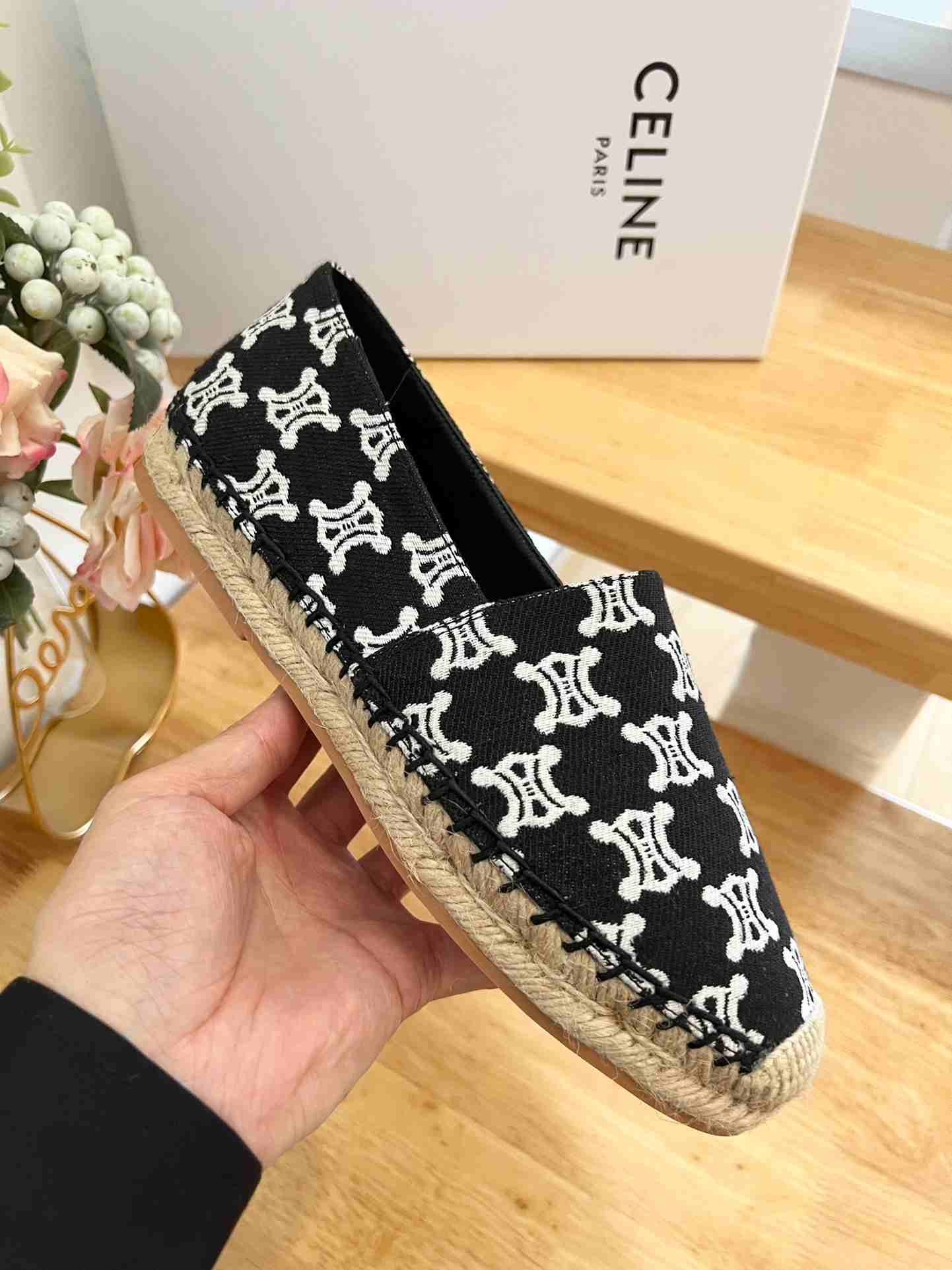 Ce1i*e Flat Espadrille With Triomphe Signature In Triomphe Canvas Black For Women