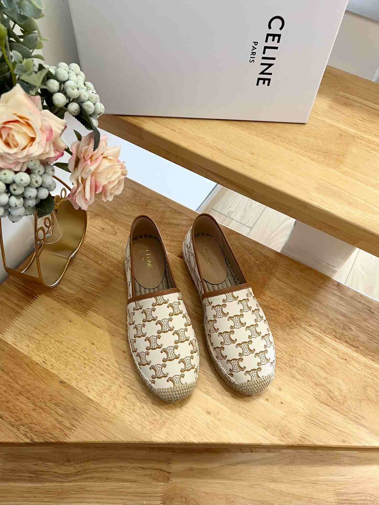 Ce1i*e Flat Espadrille With Triomphe Signature In Triomphe Canvas White For Women 354442279C.01EC