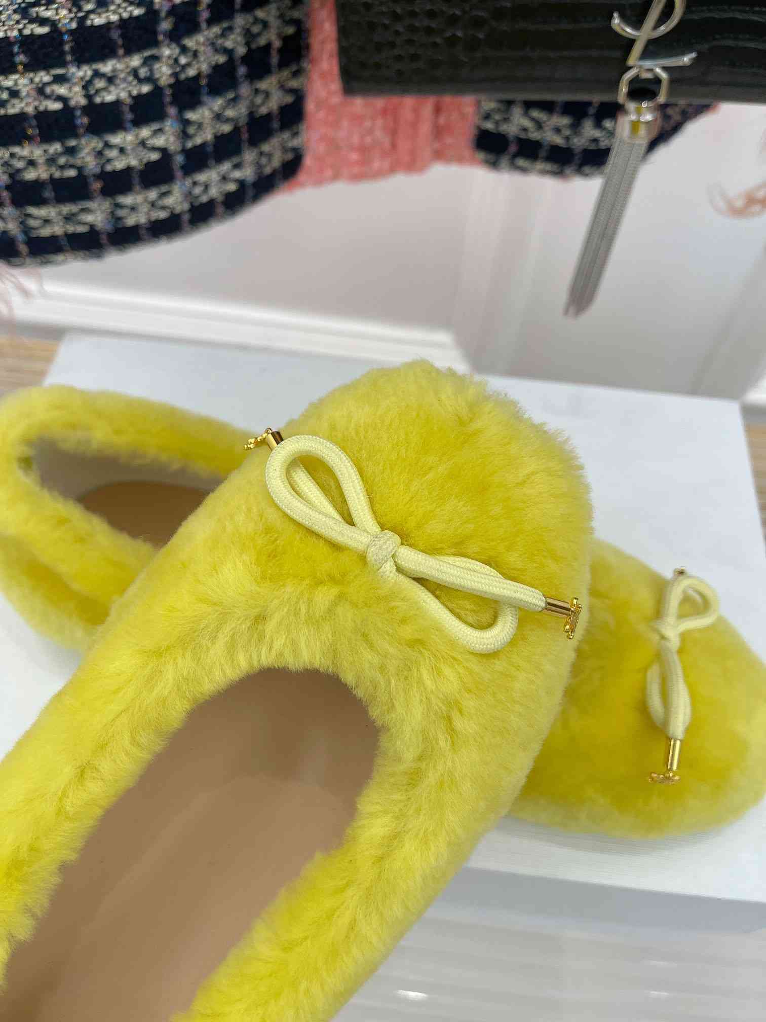 Ce1i*e Les Ballerines Ce1i*e Ballerina With Triomphe Laces And Fur Yellow For Women