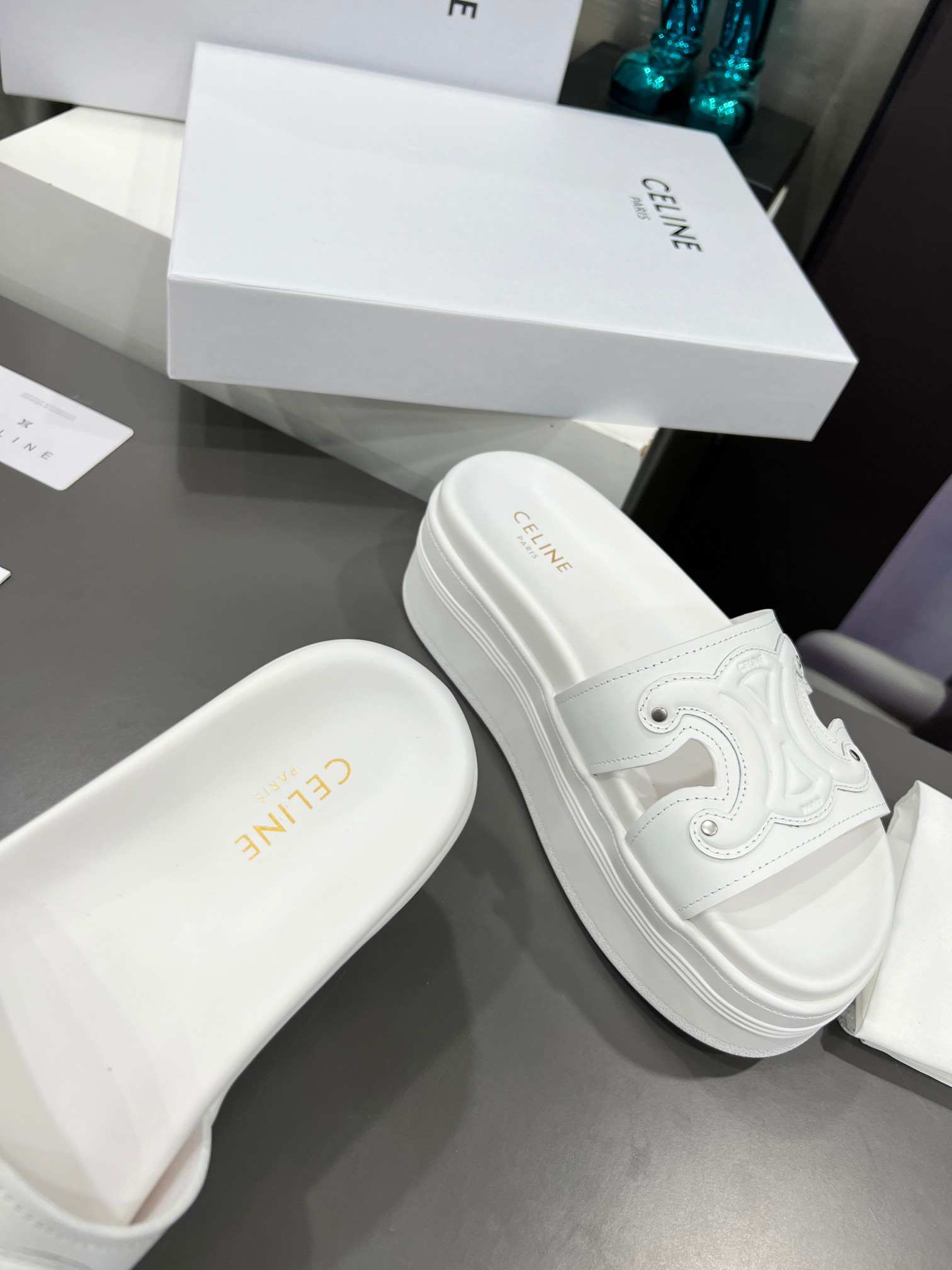 Ce1i*e Triomphe Block Slide White For Women