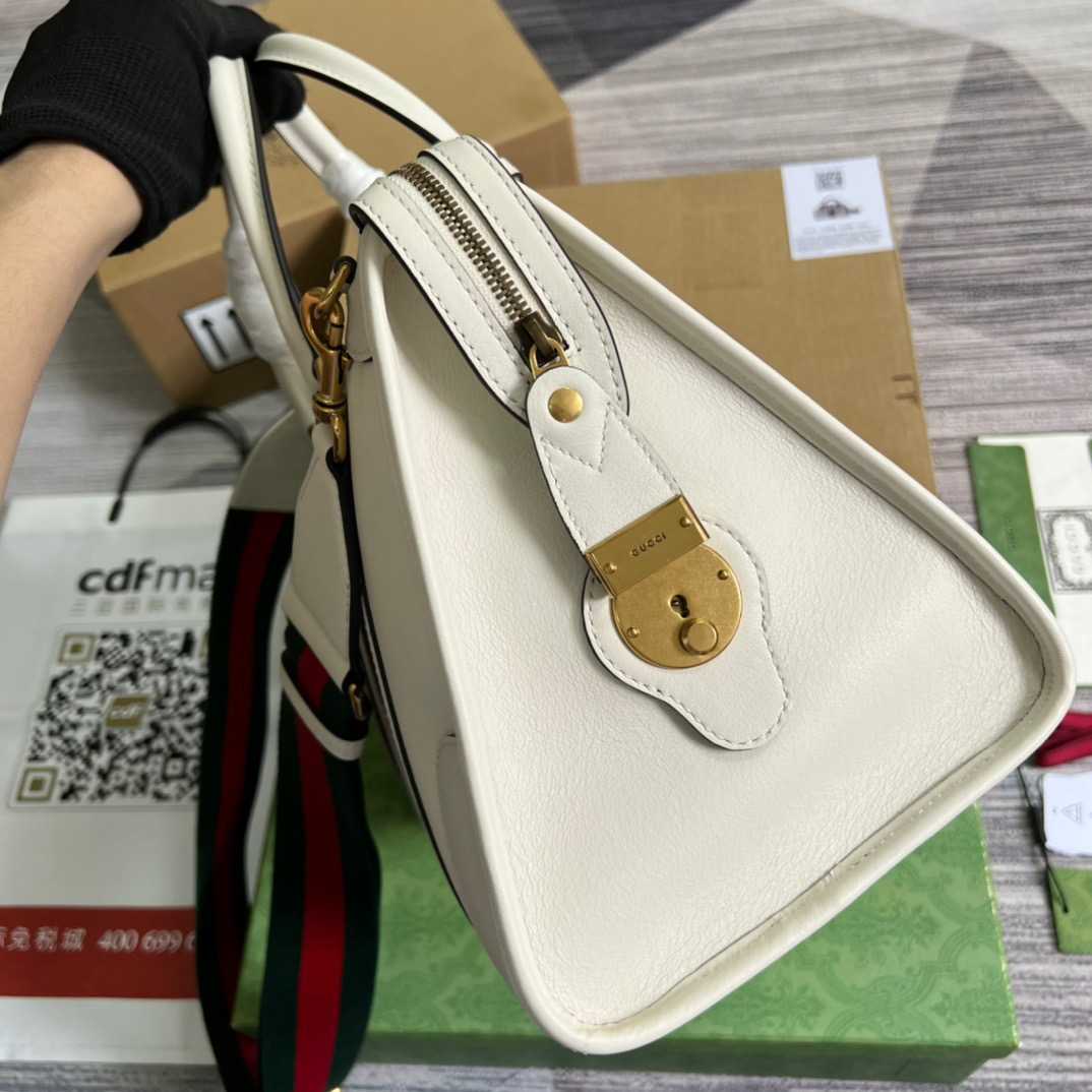 Gvc*1 Double G-Detailed Smooth Medium Handbag White For Men 13.3 in/ 34 cm