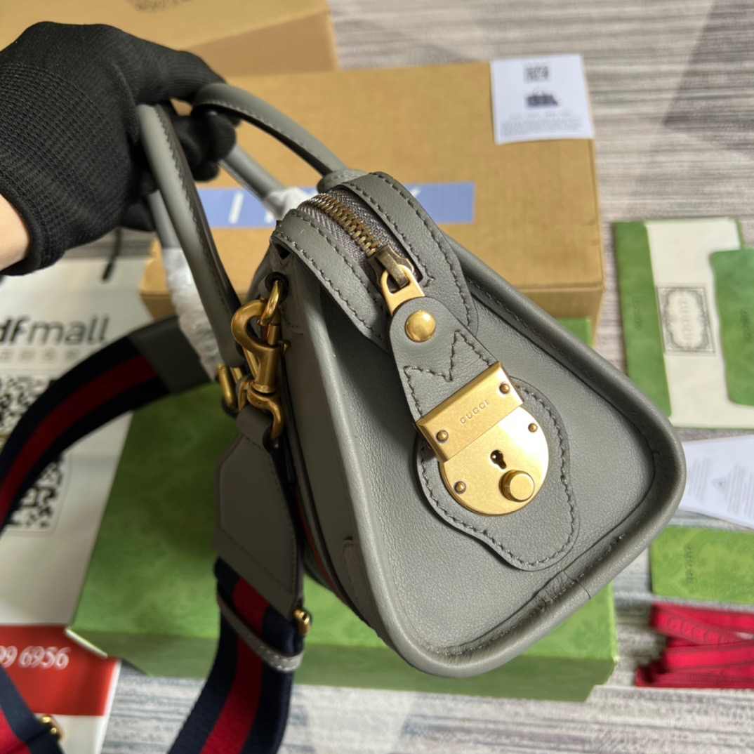 Gvc*1 Double G-Detailed Smooth Mini Handbag White/Grey/Brown For Men 8.6 in/ 22 cm