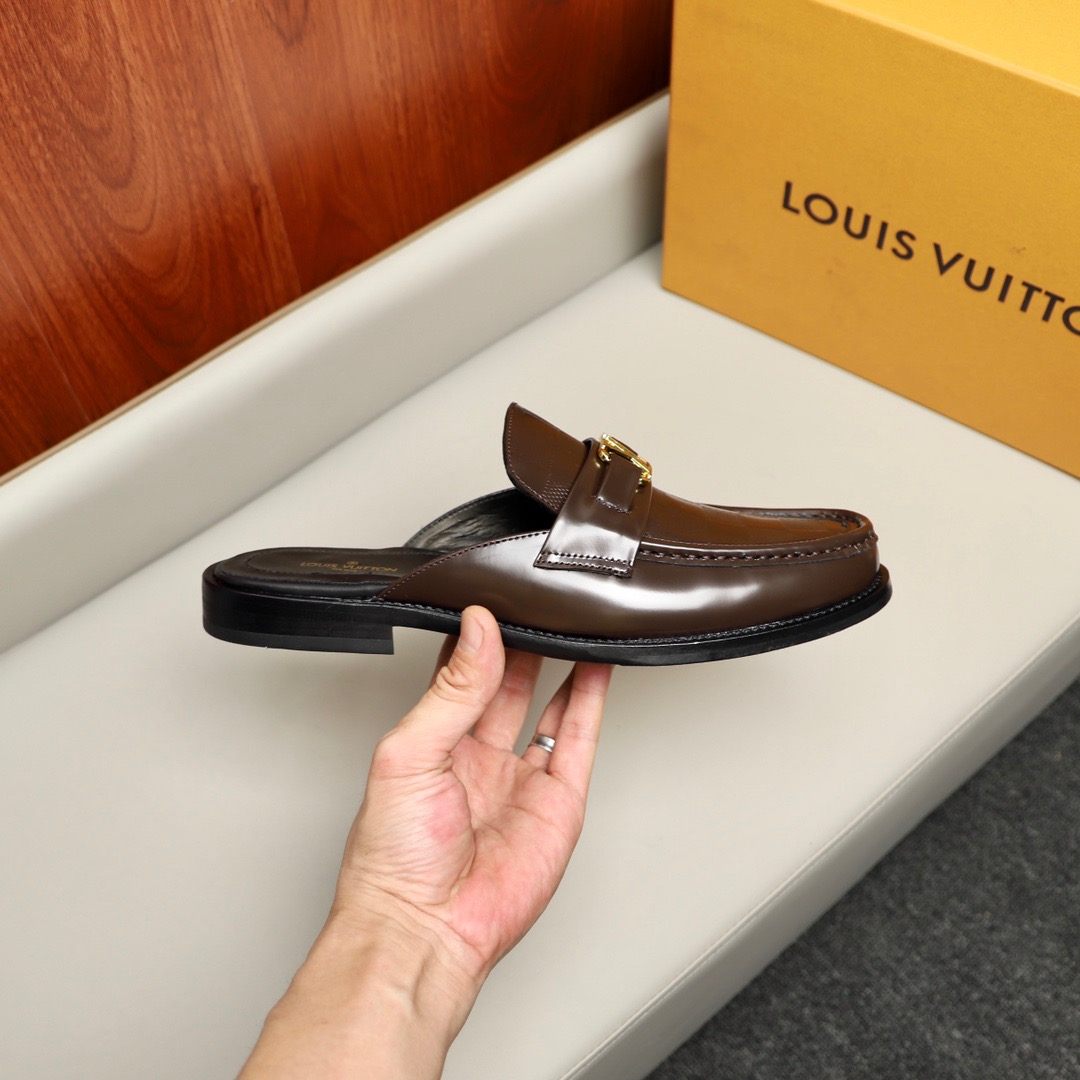 L0vis Vvtt0n Major Open Back With Square Pattern Loafer Brown For Men