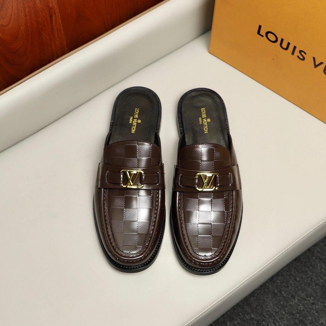 L0vis Vvtt0n Major Open Back With Square Pattern Loafer Brown For Men