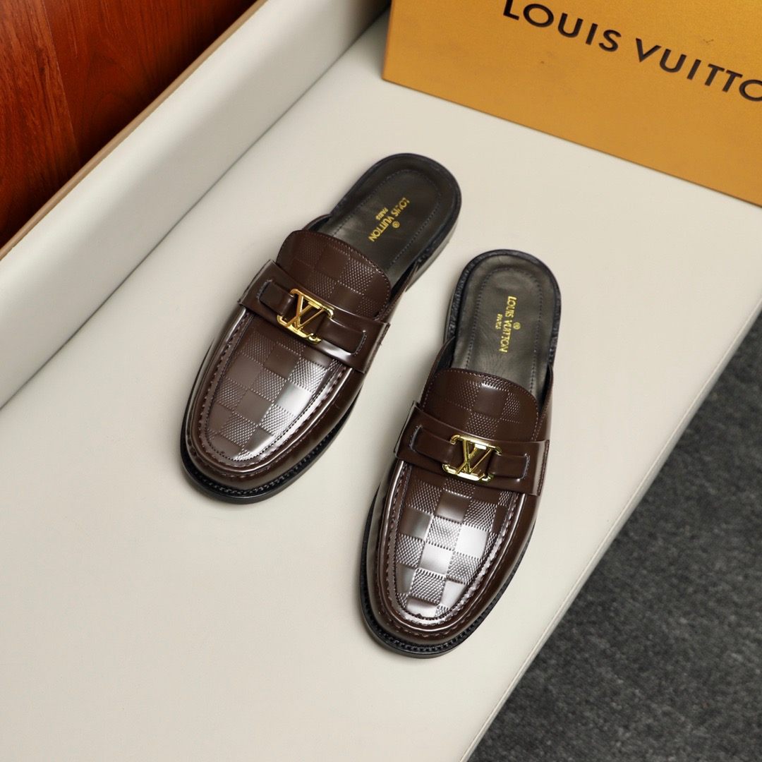 L0vis Vvtt0n Major Open Back With Square Pattern Loafer Brown For Men
