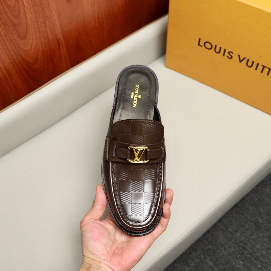 L0vis Vvtt0n Major Open Back With Square Pattern Loafer Brown For Men