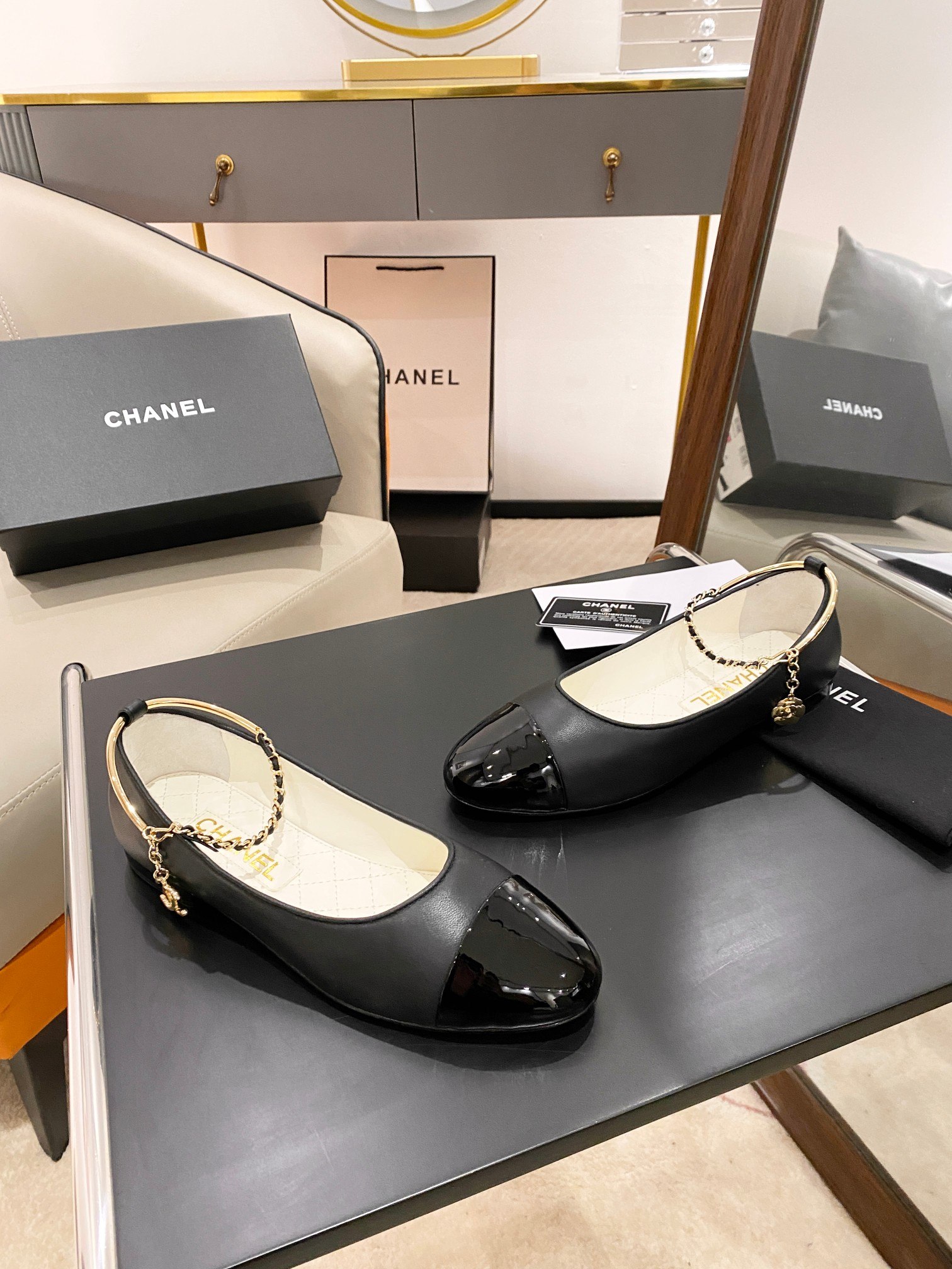 Ch**el Ballerina Logo Shoes Black For Women