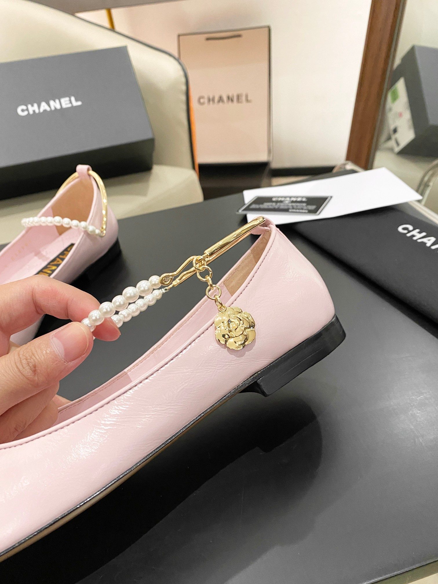 Ch**el Ballerina Logo Shoes Pink For Women