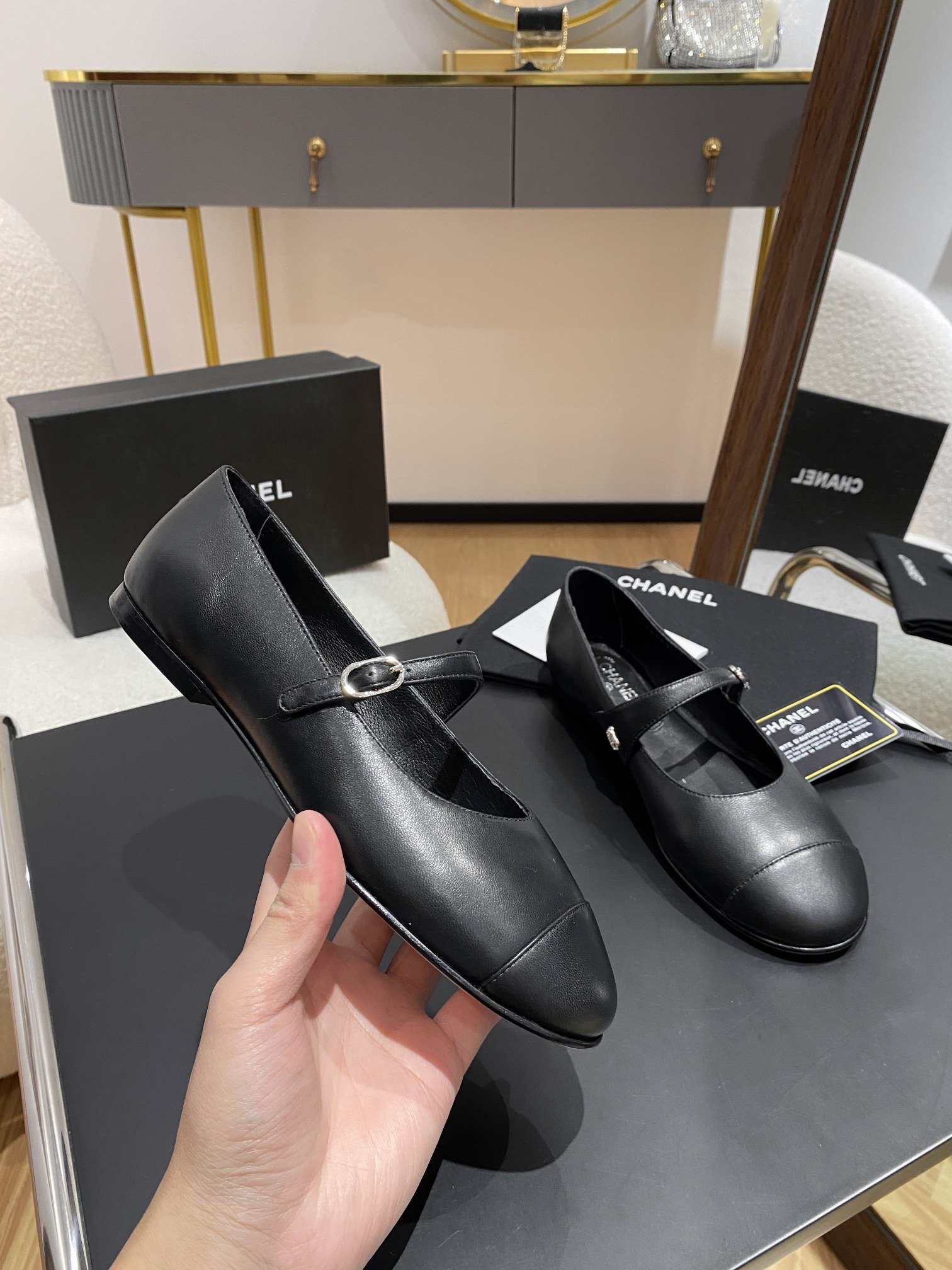 Ch**el Flat Shoes Black For Women