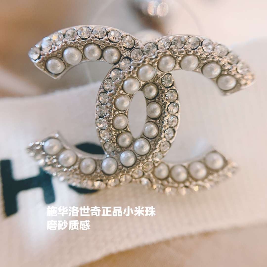 Ch**el Rhinestone Double C Earrings Silver For Women