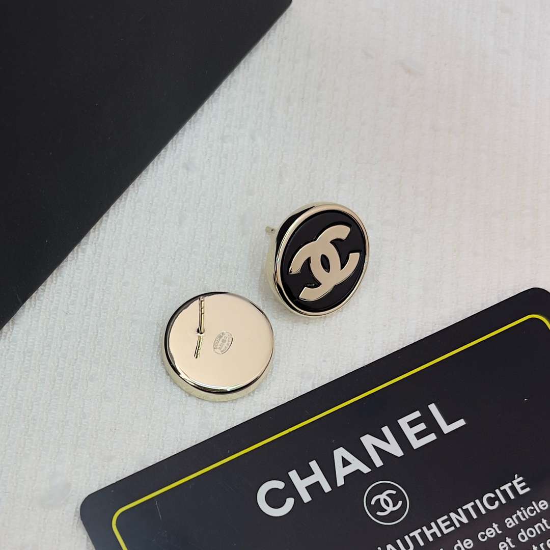 Ch**el Round Earrings Black For Women