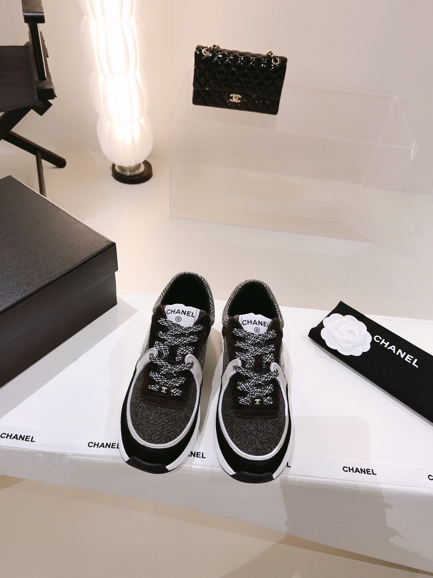 Ch**el Wool Stitch Casual C Sneakers Black For Women