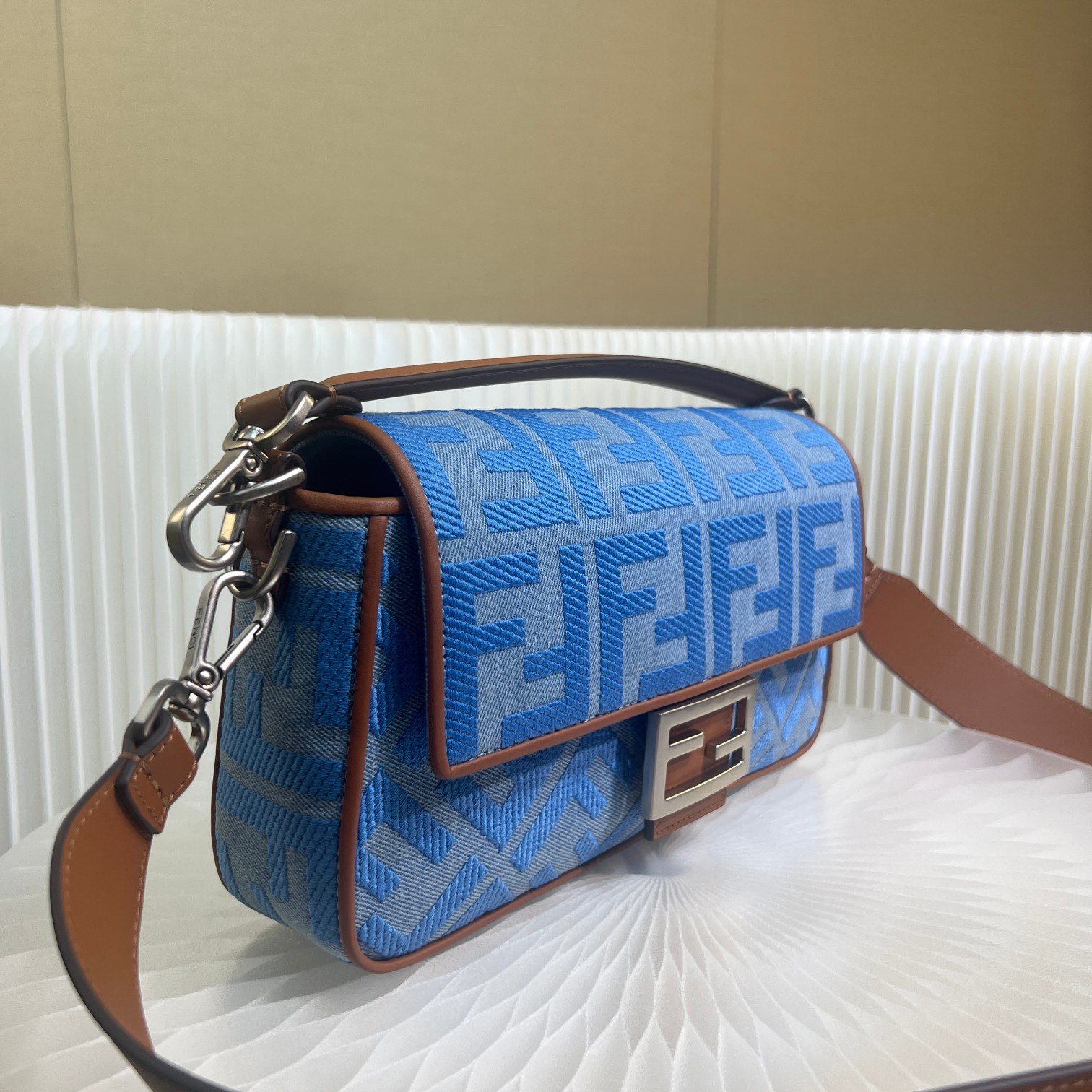 F**di Denim Bag With FF Embroidery Blue For Women 26cm / 10.2in